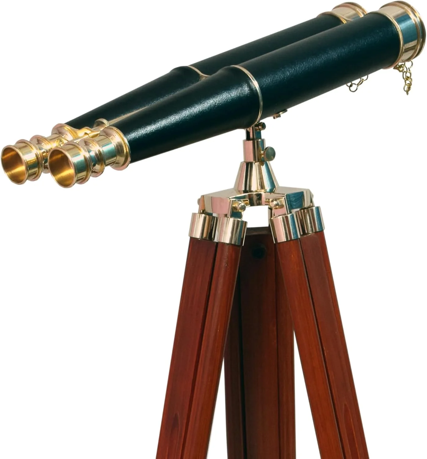 دوربین دوچشمی دریایی برنجی با روکش چرمی مشکی، دکوری کاربردی به همراه سه پایه چوبی، ارتفاع 157 سانتیمتر
