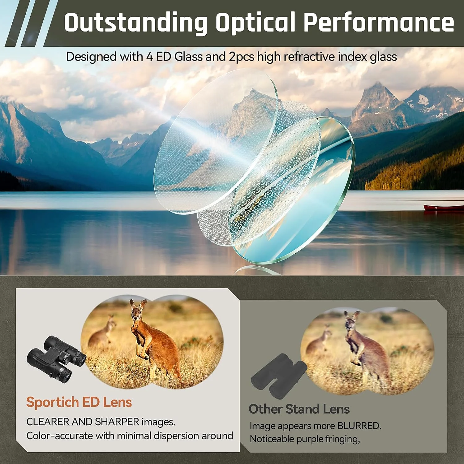 دوربین دوچشمی 10x42 Beyond با شیشه ED، سیستم اپتیک HD، ضد آب، ضد مه، قابل نصب بر روی سه پایه، روکش لاستیکی برای فضای باز و تماشای پرندگان