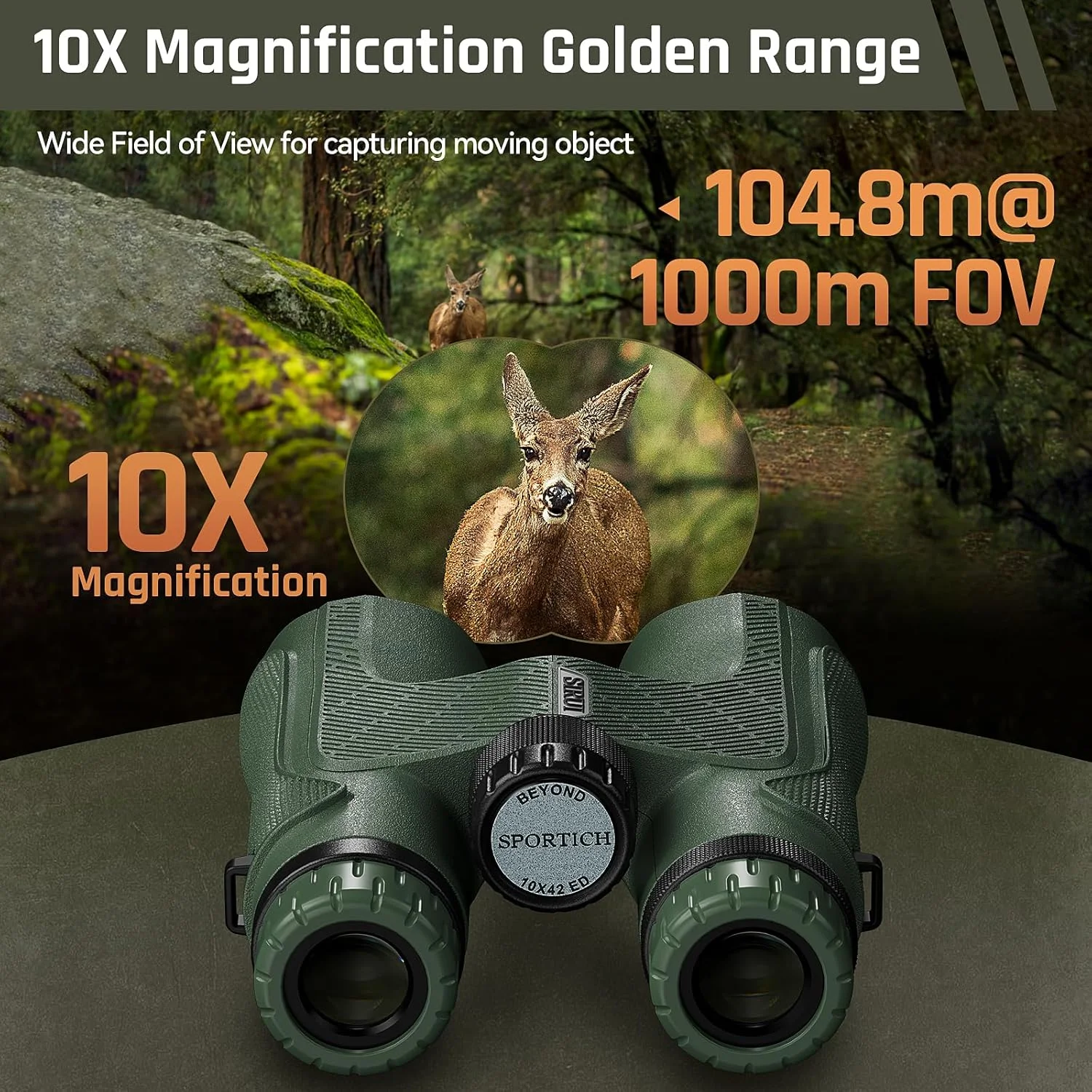 دوربین دوچشمی 10x42 با شیشه ED، سیستم اپتیک HD، ضد آب و ضد مه، آداپتور سه پایه BA-2 و روکش لاستیکی برای فضای باز و تماشای پرندگان