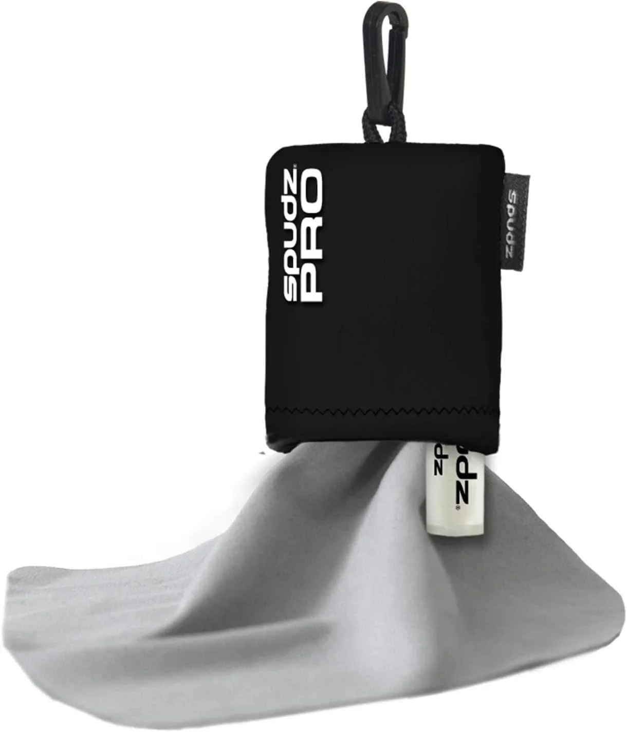 دستمال میکروفیبر حرفه ای تمیز کننده صفحه نمایش و لنز SPUDZ Pro (مشکی) و محافظ چشمی دوربین شکاری Slicker Bino Bandit، مناسب برای همه دوربین های شکاری (استتار سایه)