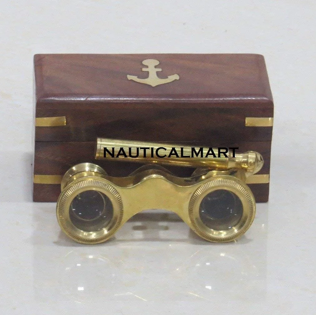 دوربین تئاتری برنجی با دسته برنجی - 4 اینچ - دوربین دوچشمی مینیاتوری