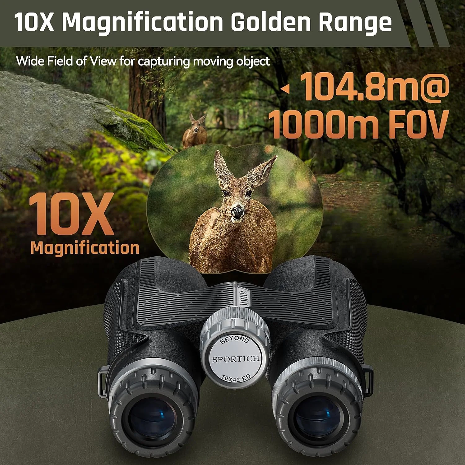 دوربین دوچشمی 10x42 با شیشه ED، سیستم اپتیک HD، ضد آب و ضد مه، آداپتور سه پایه BA-2 و روکش لاستیکی برای فضای باز و تماشای پرندگان