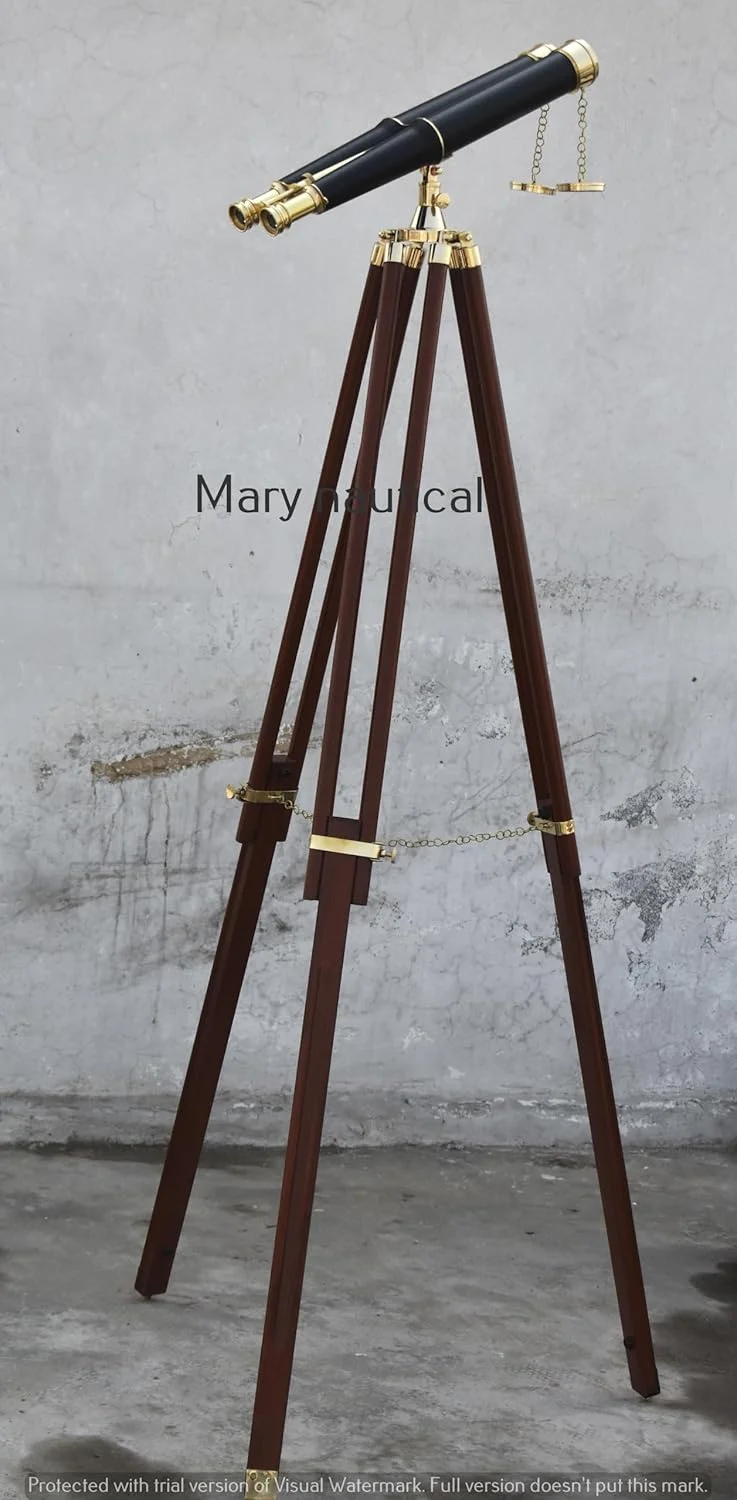 دوربین دوچشمی ایستاده برنجی با سه پایه - تلسکوپ دریایی برای بزرگسالان | تماشای پرندگان، دکور دریایی، پیاده روی، کمپینگ و استفاده در فضای باز