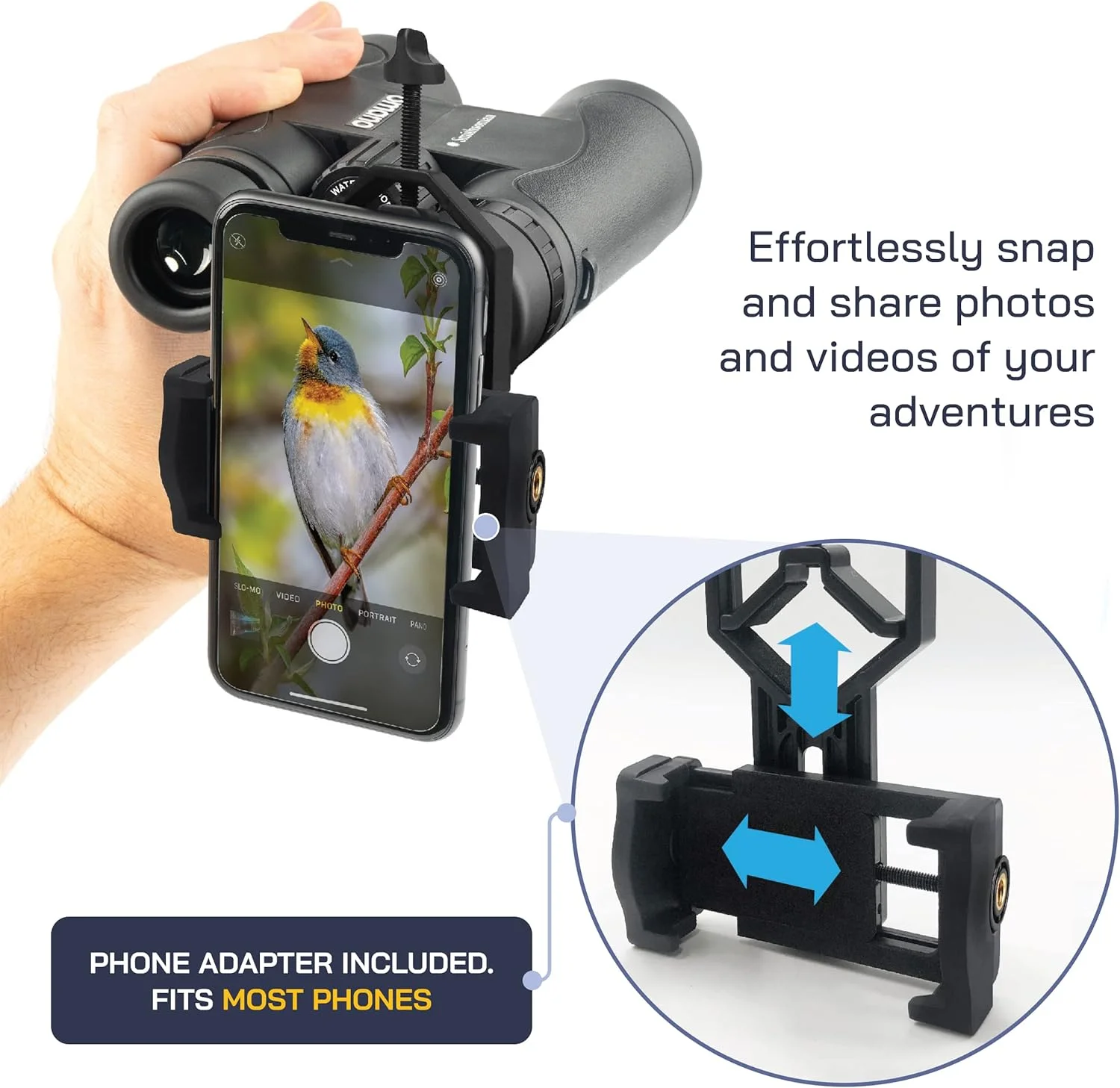 دوربین دوچشمی پرنده‌نگری بزرگسالان اسمیتسونیان - 10x42، آداپتور تلفن، دیوپتر قابل تنظیم - ایده آل برای پیاده روی، مسافرت - شامل راهنمای پرنده نگری