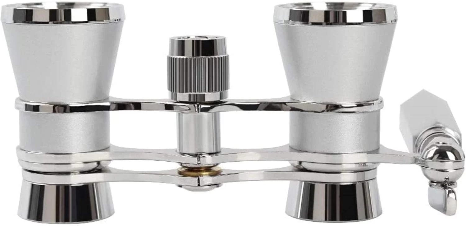 دوربین تئاتر نقره ای 3X25 با لنز پوشش داده شده، دوربین تلسکوپی، عینک تئاتر با دسته، هدیه ای برای بانوان و دختران