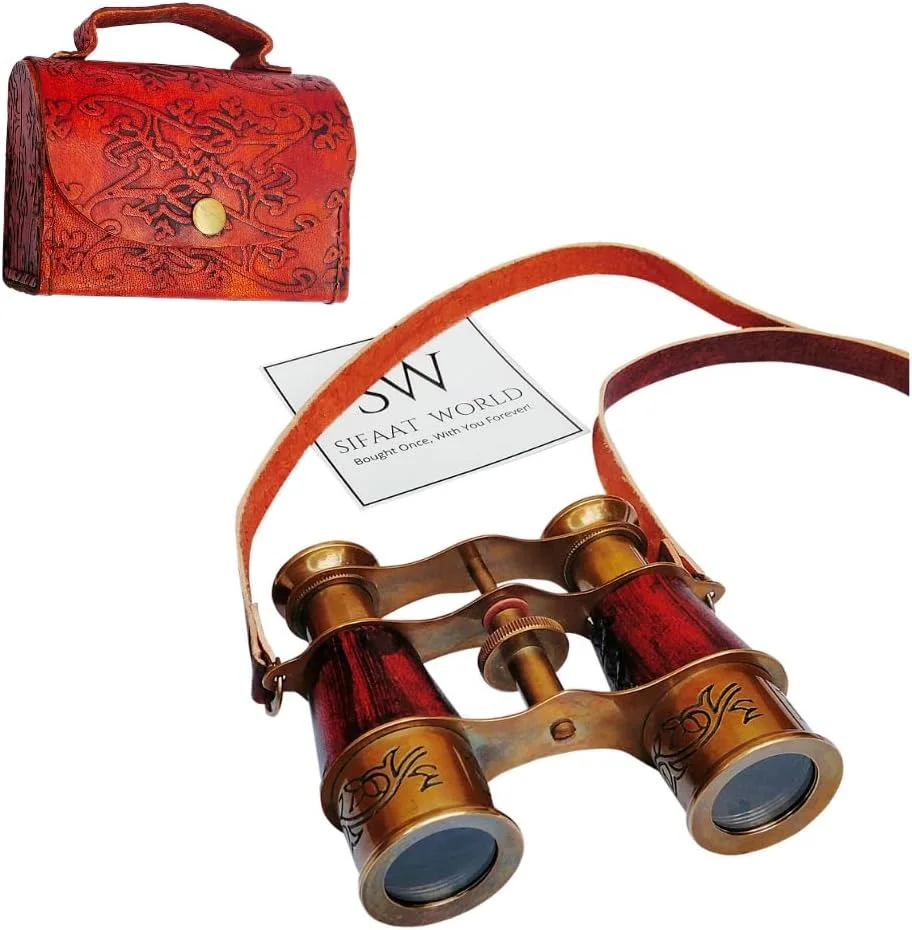 دوربین شکاری برنجی عتیقه ۳ اینچی با روکش چرمی قرمز - تلسکوپ سبک دریانوردی قدیمی مناسب کودکان و بزرگسالان - ایده آل برای پیاده روی، کمپینگ و تماشای پرندگان