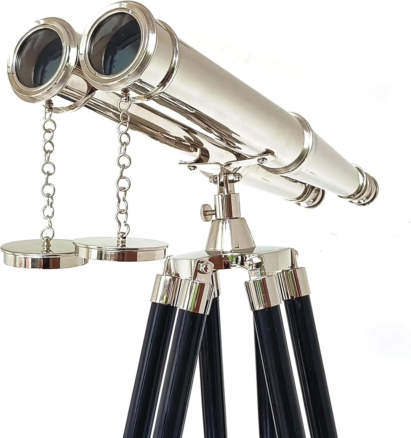 دوربین دوچشمی ایستاده با روکش نیکل دریایی 157 سانتی‌متری (157 سانتی‌متر، رنگ: نقره‌ای)، دکوری منزل با طرح دریانوردی