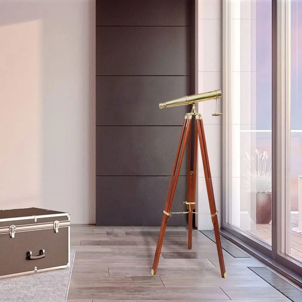 دوربین دوچشمی برنجی ایستاده 157 سانتی‌متری، (157 سانتی‌متر، رنگ: برنجی طلایی) دکوری منزل دریایی