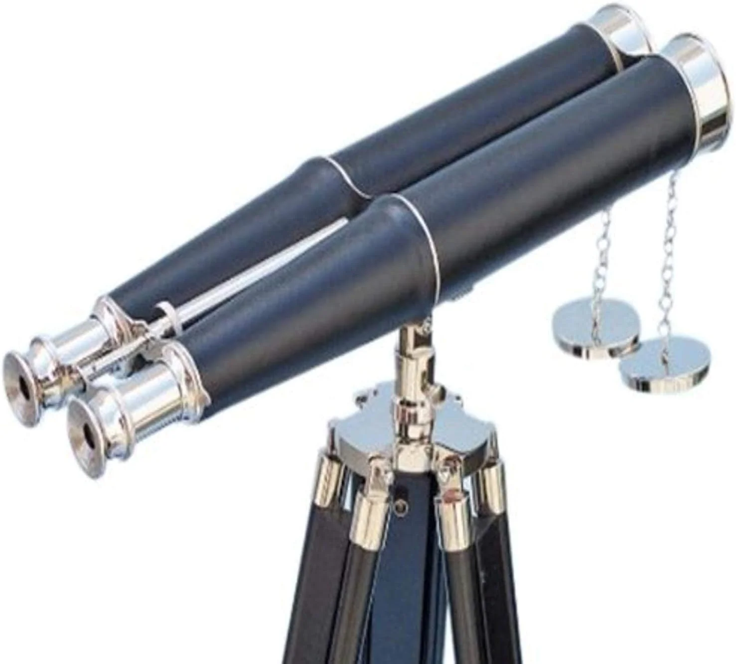 دوربین دوچشمی دریایی کروم مشکی چرمی 157 سانتی‌متری، (157 سانتی‌متر، رنگ: کروم براق) دوربین دوچشمی کاربردی دکوری دریایی برای بزرگسالان با پایه سه‌پایه چوبی