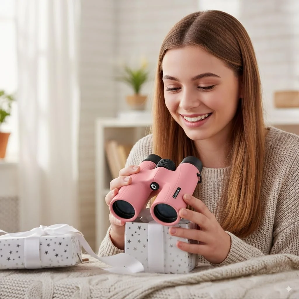 دوربین دوچشمی بارسکا Crush 10x42 - طراحی سبک، جمع و جور و ضد ضربه در رنگ های روشن برای پیاده روی، مسافرت، کنسرت، ورزش، ایده آل برای هدیه - کیف و بند گردنی همراه