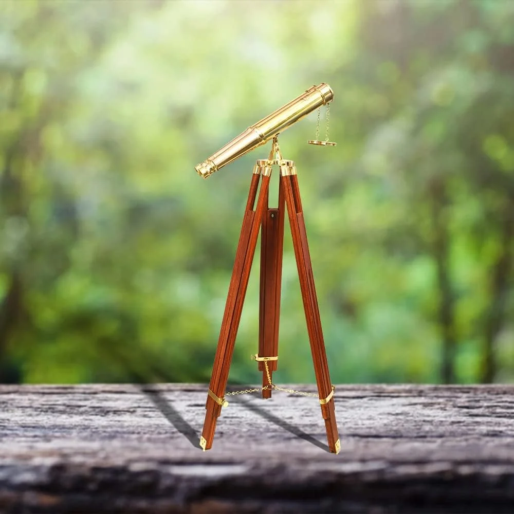 دوربین دوچشمی برنجی ایستاده 157 سانتی‌متری، (157 سانتی‌متر، رنگ: برنجی طلایی) دکوری منزل دریایی