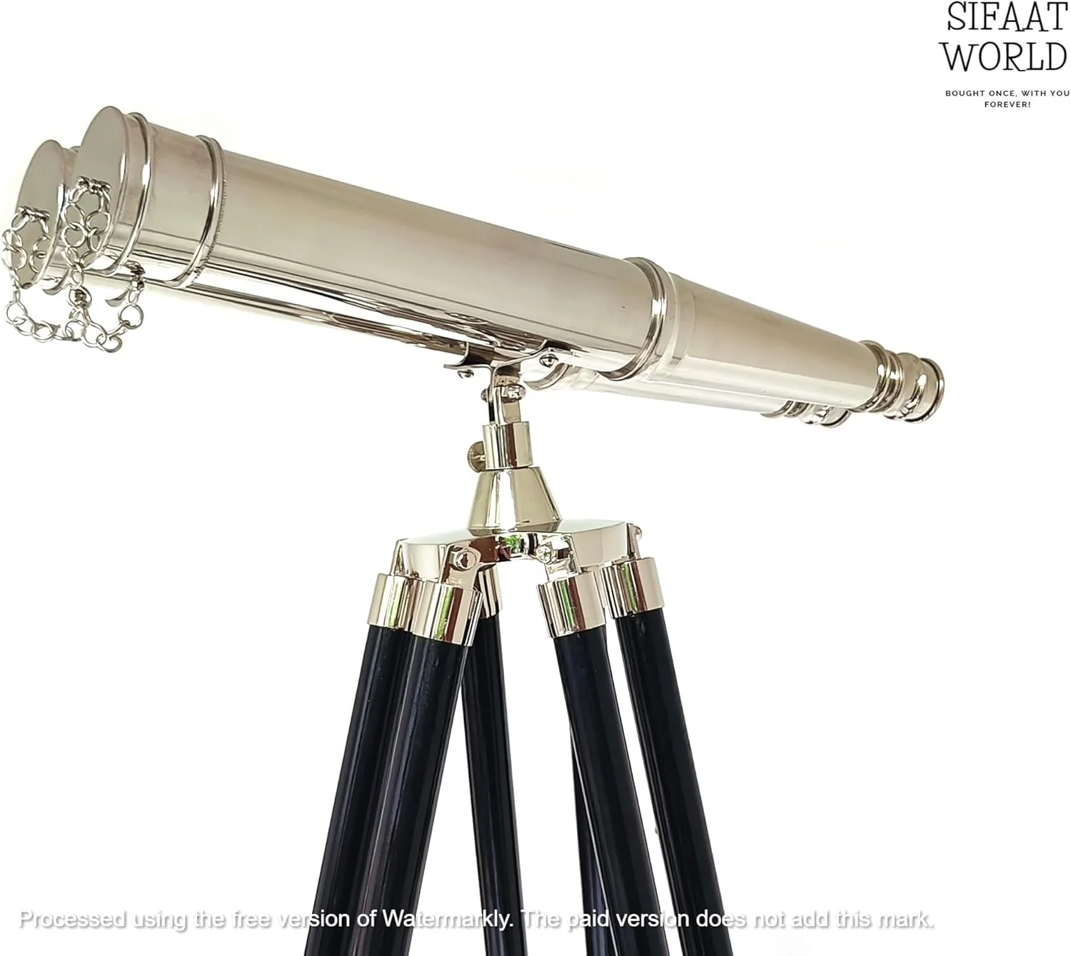 دوربین دوچشمی ایستاده با روکش نیکل دریایی 157 سانتی‌متری (157 سانتی‌متر، رنگ: نقره‌ای)، دکوری منزل با طرح دریانوردی