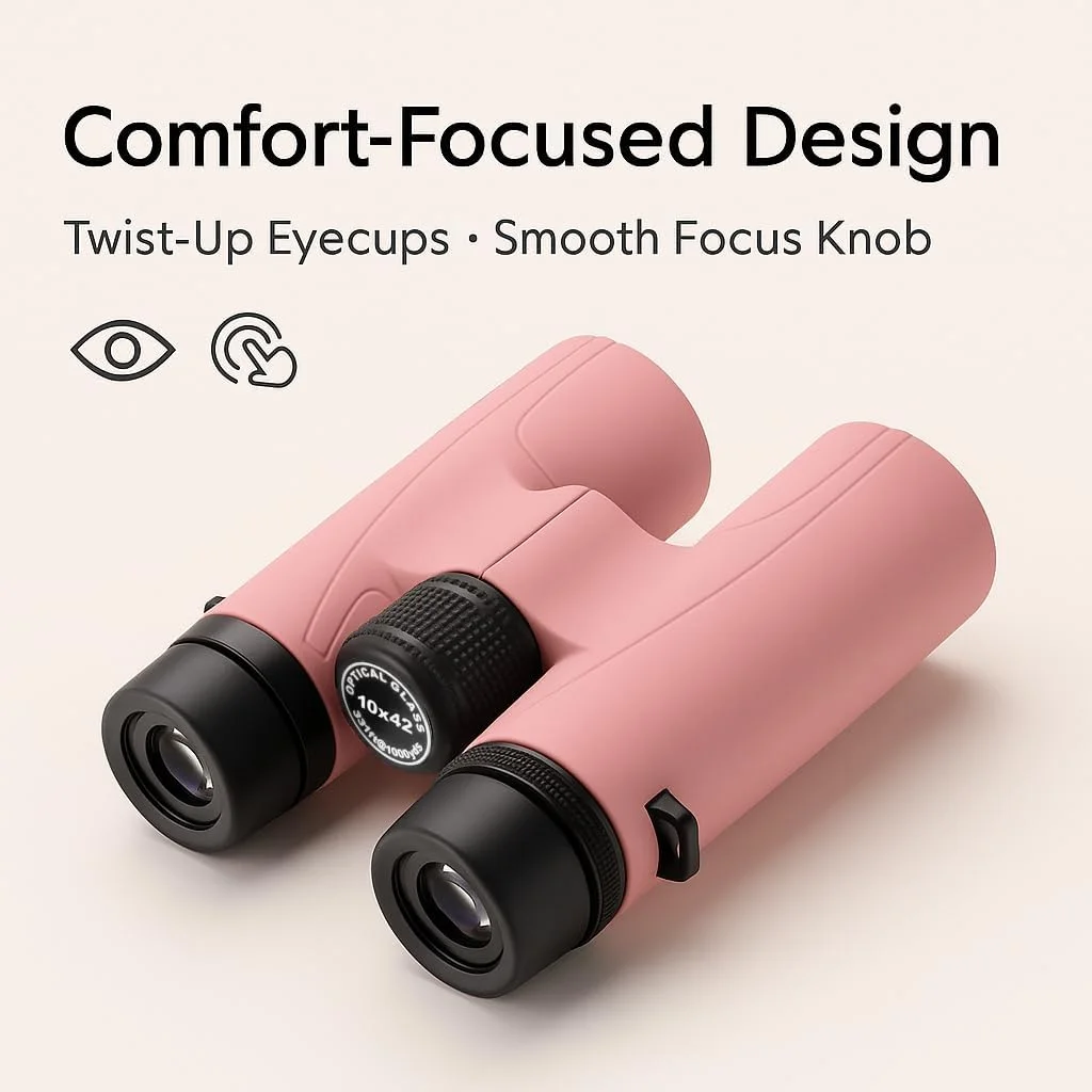 دوربین دوچشمی بارسکا Crush 10x42 - طراحی سبک، جمع و جور و ضد ضربه در رنگ های روشن برای پیاده روی، مسافرت، کنسرت، ورزش، ایده آل برای هدیه - کیف و بند گردنی همراه