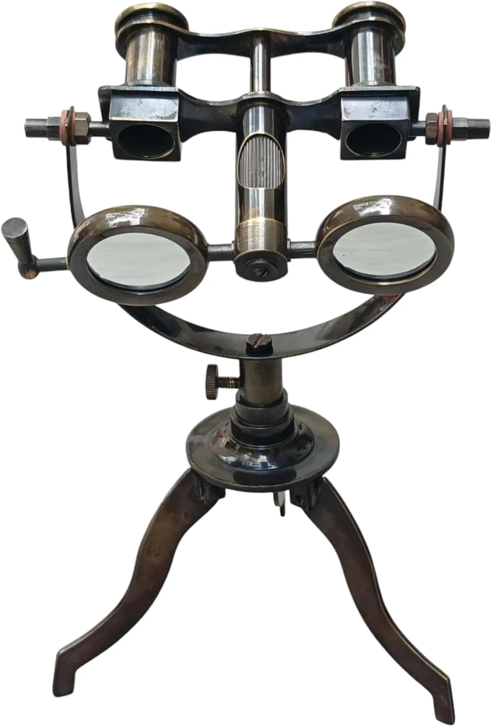 دکوری میز دوربین دوچشمی برنجی عتیقه با پایه سه پایه قابل تنظیم - لوازم جانبی میز اداری قدیمی