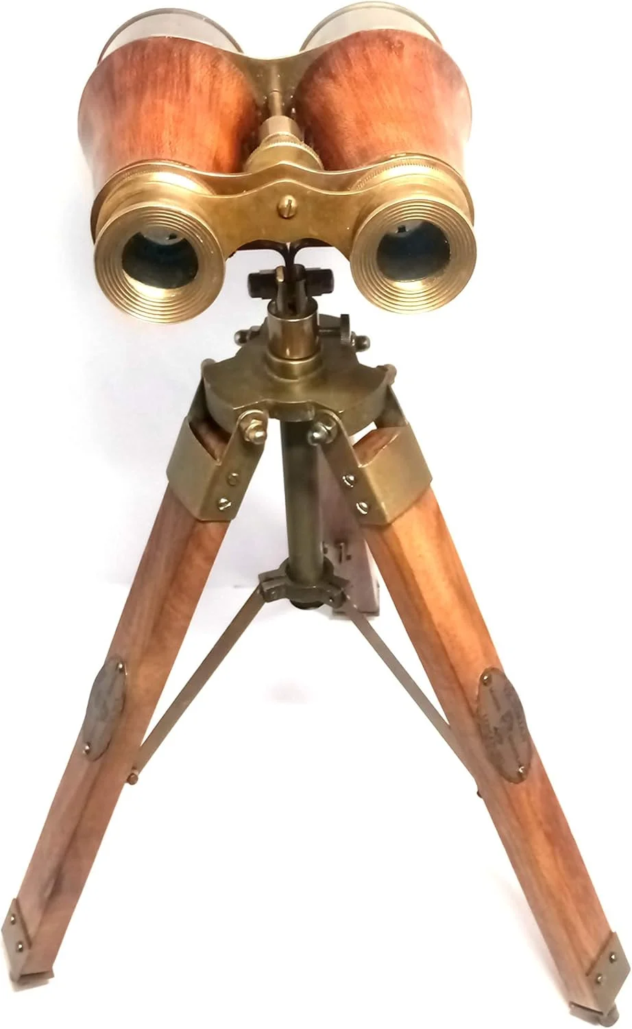 دوربین شکاری 14 اینچی برنجی عتیقه با روکش چرمی قرمز و سه پایه چوبی رومیزی، دوربین شکاری با تنظیم آسان، دوربین شکاری قابل حمل (مدل بازسازی شده)