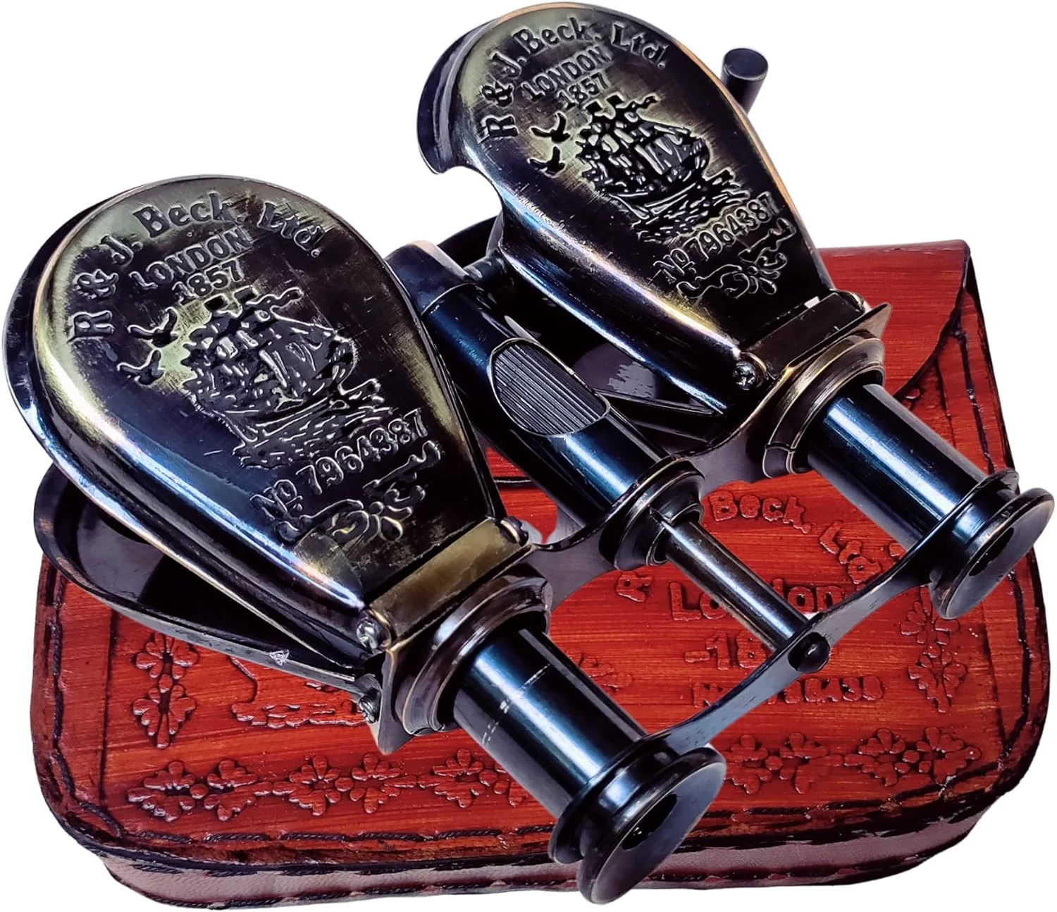 دوربین شکاری برنجی عتیقه - کلکسیونی قدیمی برای تماشای پرندگان، شکار و دکوراسیون دریایی - مدل R&J Beck Ltd London 1857 به همراه کیف چرمی (مشکی)