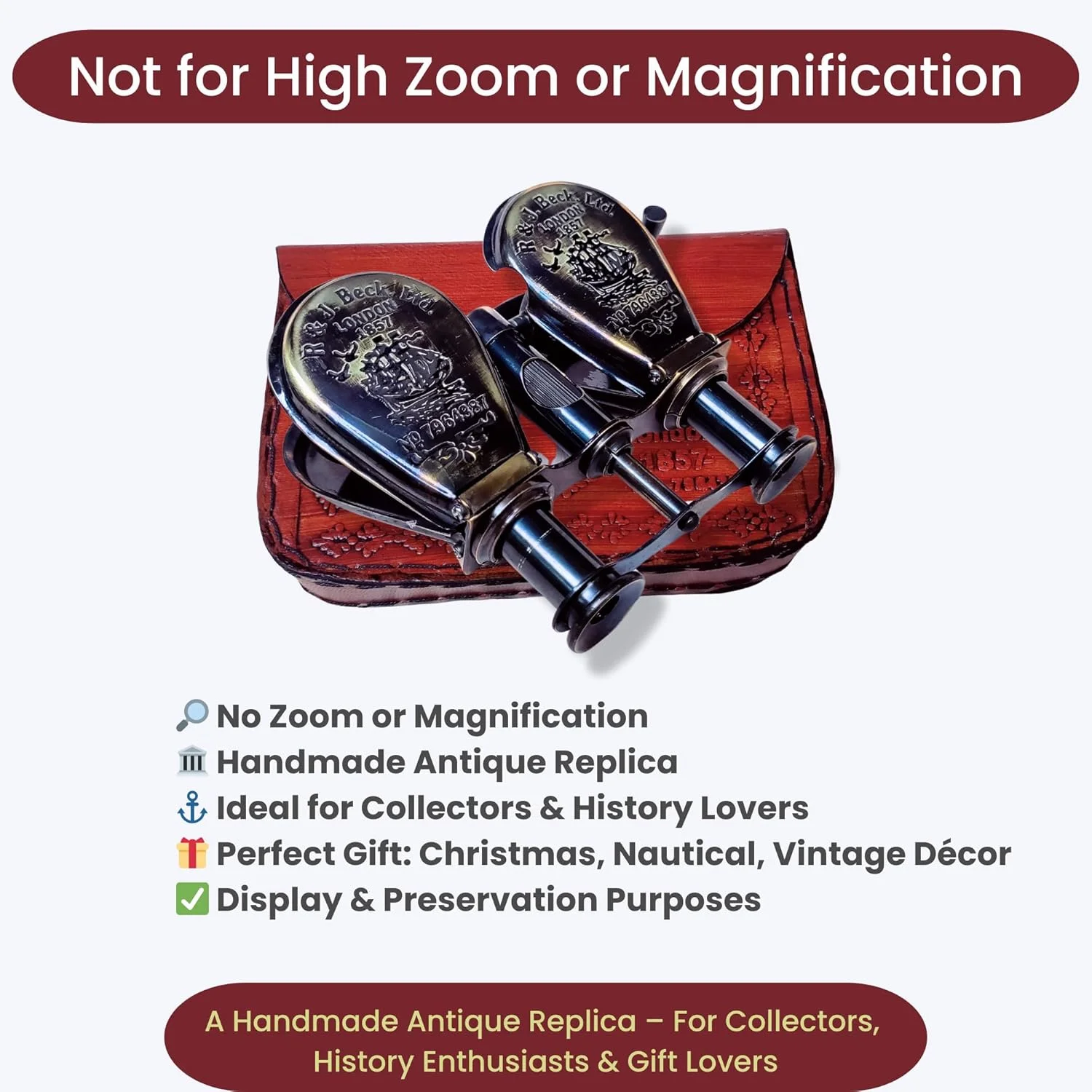 دوربین شکاری برنجی عتیقه - کلکسیونی قدیمی برای تماشای پرندگان، شکار و دکوراسیون دریایی - مدل R&J Beck Ltd London 1857 به همراه کیف چرمی (مشکی)