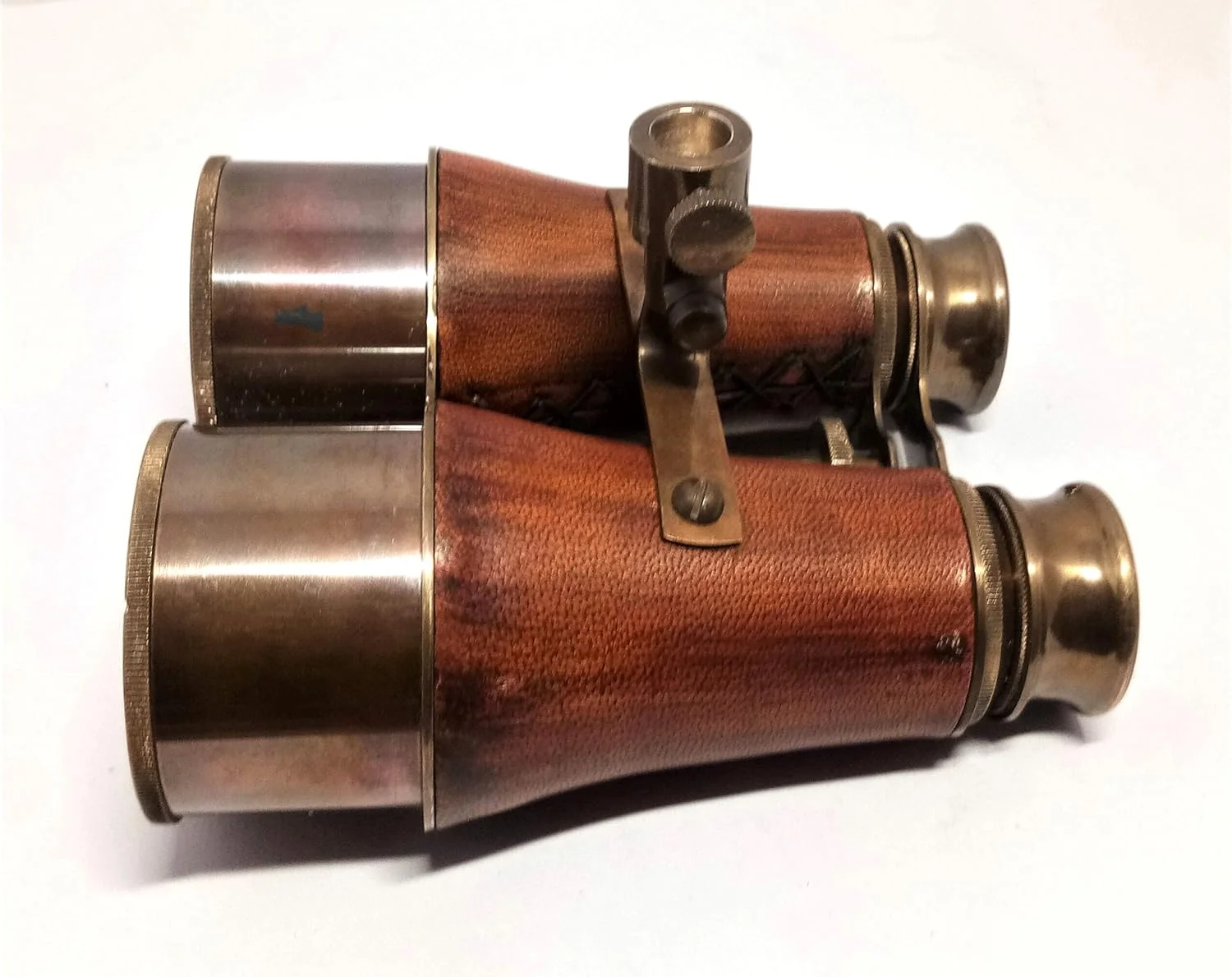 دوربین شکاری 14 اینچی برنجی عتیقه با روکش چرمی قرمز و سه پایه چوبی رومیزی، دوربین شکاری با تنظیم آسان، دوربین شکاری قابل حمل (مدل بازسازی شده)