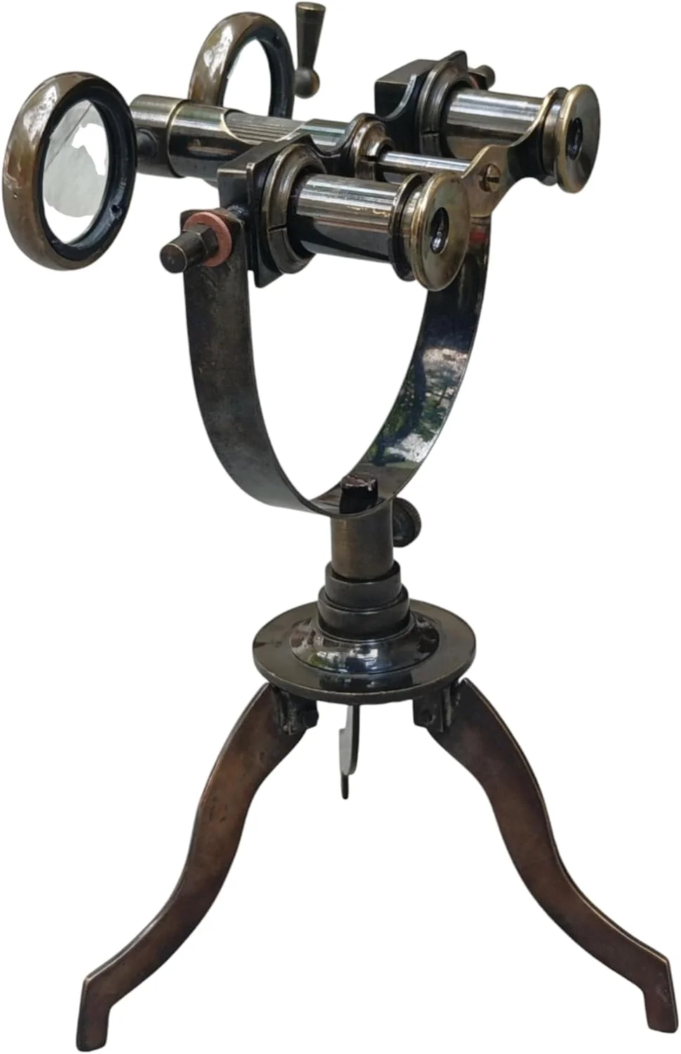 دکوری میز دوربین دوچشمی برنجی عتیقه با پایه سه پایه قابل تنظیم - لوازم جانبی میز اداری قدیمی