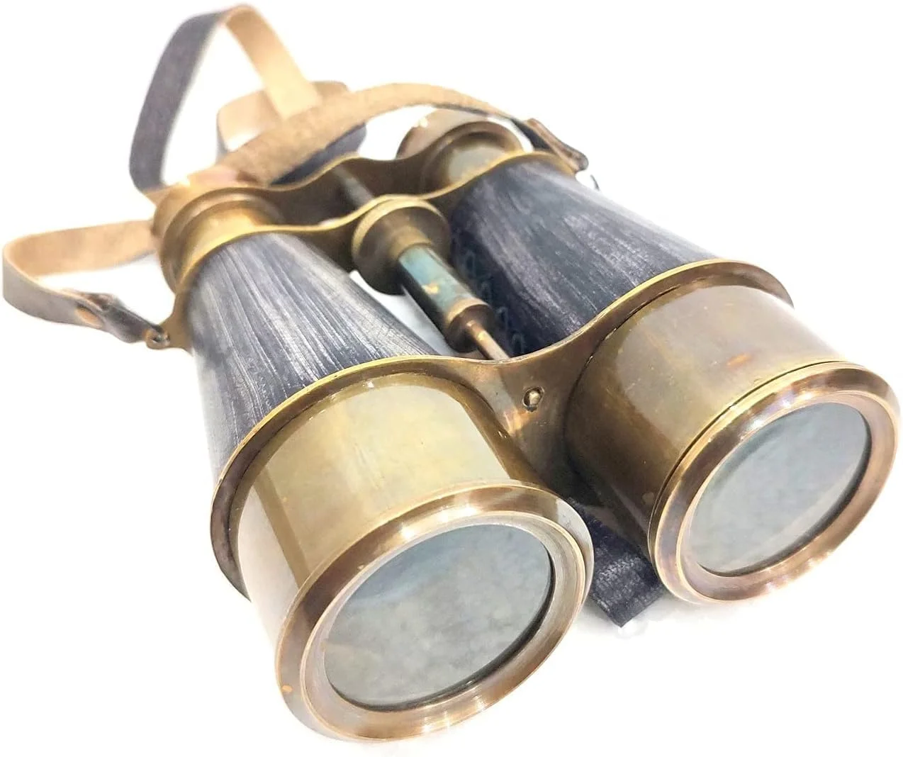 دوربین شکاری دریایی قدیمی، روکش برنجی 15 سانتی‌متری، کلکسیونی دریایی قهوه‌ای عتیقه
