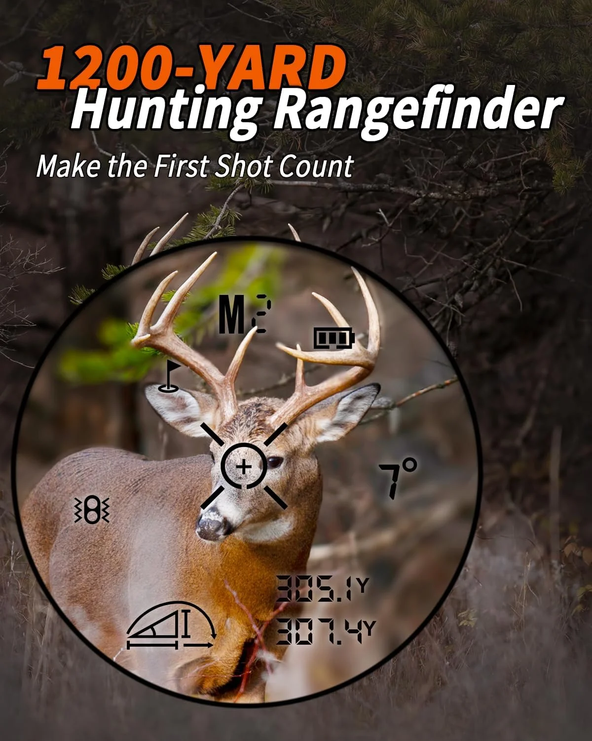فاصله یاب شکار WOSPORTS، برد 1200 یاردی با عملکردهای چندگانه فاصله/زاویه/سرعت/اسکن، بزرگنمایی 6 برابر