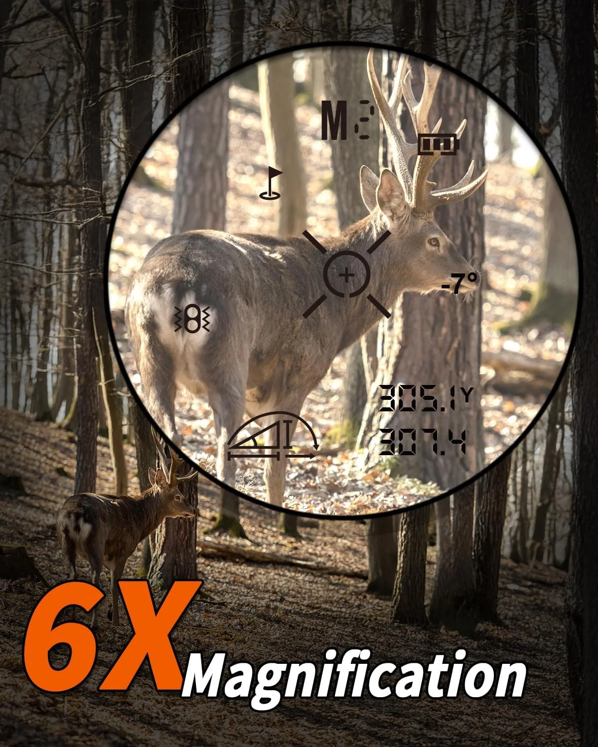 فاصله یاب شکار WOSPORTS، برد 1200 یاردی با عملکردهای چندگانه فاصله/زاویه/سرعت/اسکن، بزرگنمایی 6 برابر