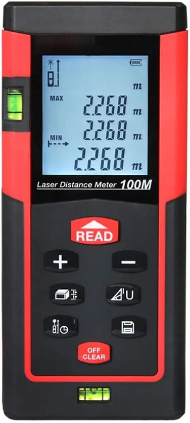 فاصله یاب دقیق، 100 متر، ابزار اندازه گیری چند منظوره با تراز افقی، ذخیره سازی داده، نور پس زمینه HD