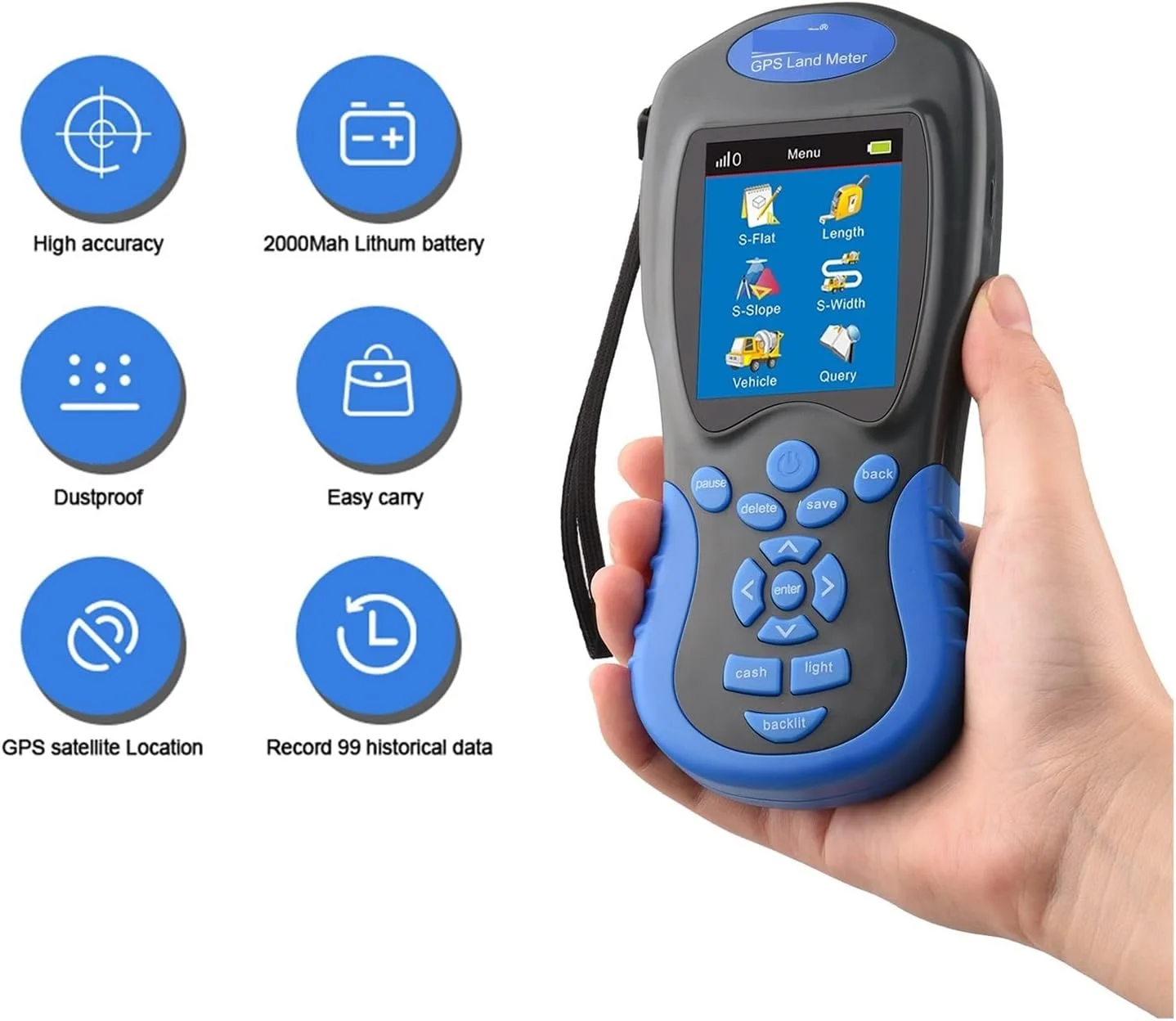 متر لیزری فاصله یاب NF-198/NF-188، دستگاه اندازه گیری زمین با جی پی اس، ال سی دی دیجیتال دستی، طول مساحت زمین کشاورزی، ارتفاع، دستگاه اندازه گیری فشار، حالت وسیله نقلیه، دقت بالا