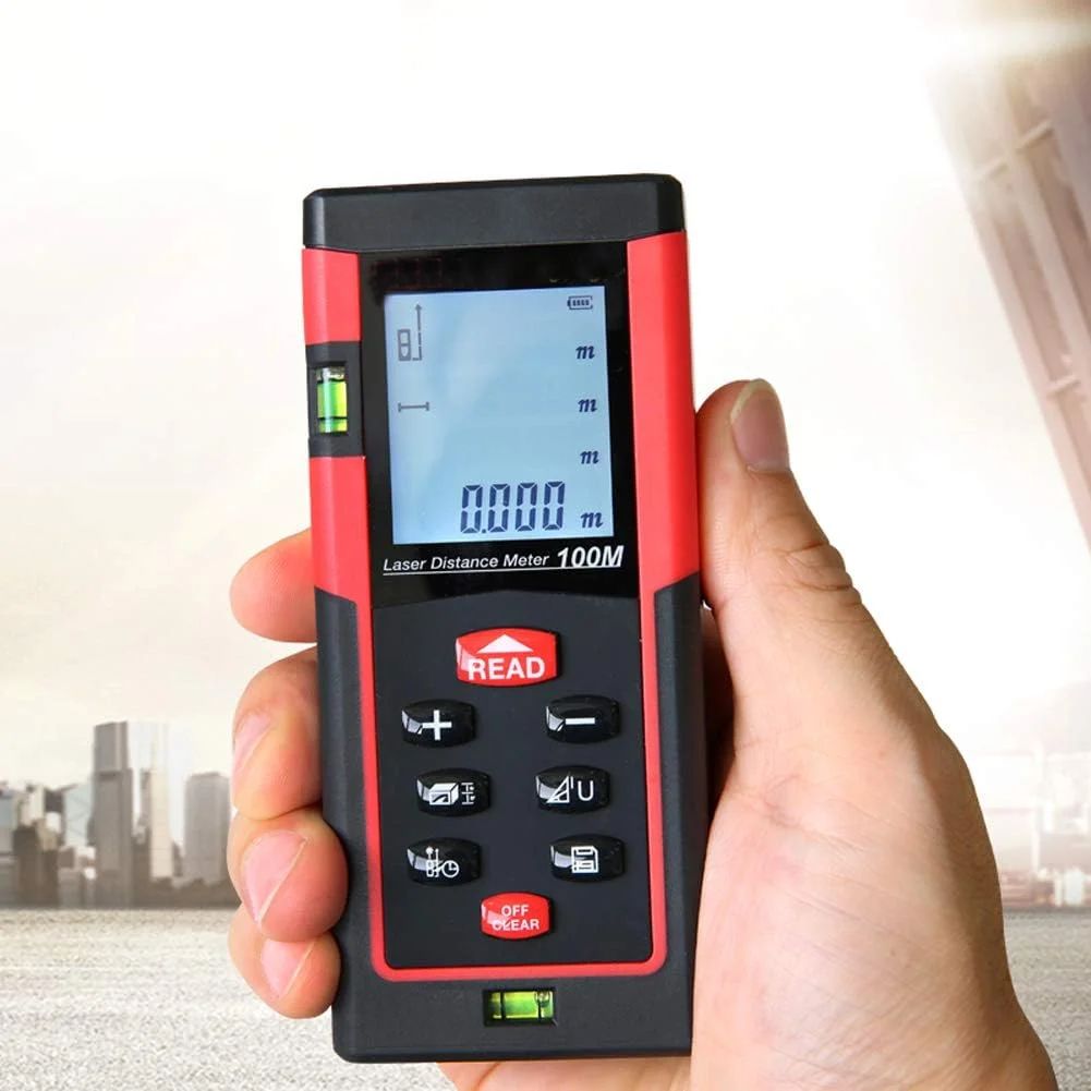 فاصله یاب دقیق، 100 متر، ابزار اندازه گیری چند منظوره با تراز افقی، ذخیره سازی داده، نور پس زمینه HD