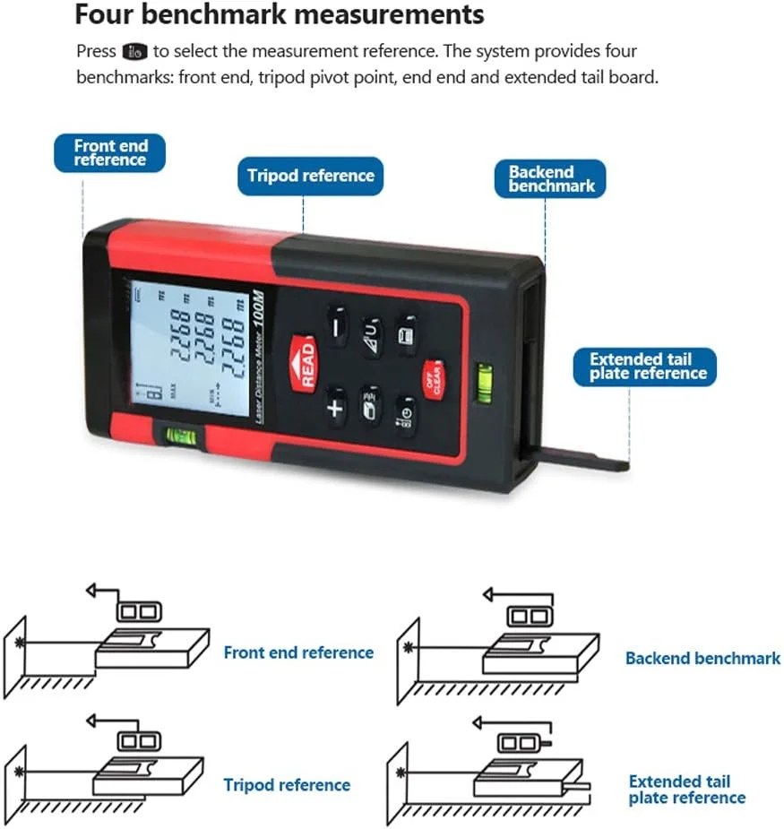 فاصله یاب دقیق، 100 متر، ابزار اندازه گیری چند منظوره با تراز افقی، ذخیره سازی داده، نور پس زمینه HD