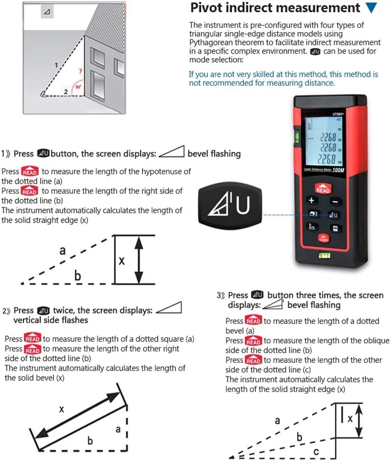 فاصله یاب دقیق، 100 متر، ابزار اندازه گیری چند منظوره با تراز افقی، ذخیره سازی داده، نور پس زمینه HD