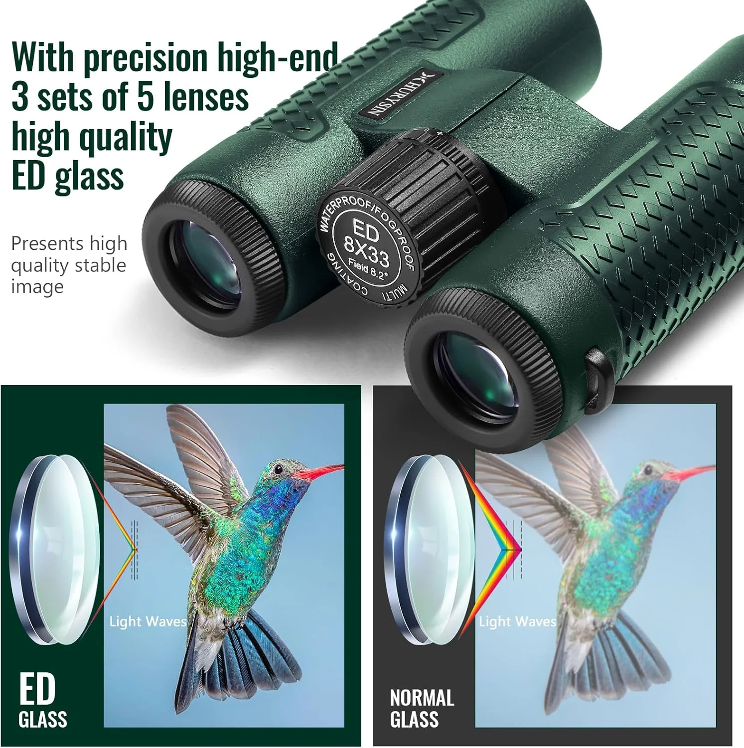 دوربین شکاری ED 8x33 – سیستم اپتیک HD، پر شده با نیتروژن و ضد آب و ضد مه، با دستگیره سیلیکونی ضد لغزش برای استفاده راحت، ایده آل برای شکار، تماشای پرندگان، پیاده روی و مسافرت دوربین شکاری ED 8x33 – سیستم اپتیک HD، پر شده با نیتروژن و ضد آب و ضد مه، با دستگیره سیلیکونی ضد لغزش برای استفاده راحت، ایده آل برای شکار، تماشای پرندگان، پیاده روی و مسافرت