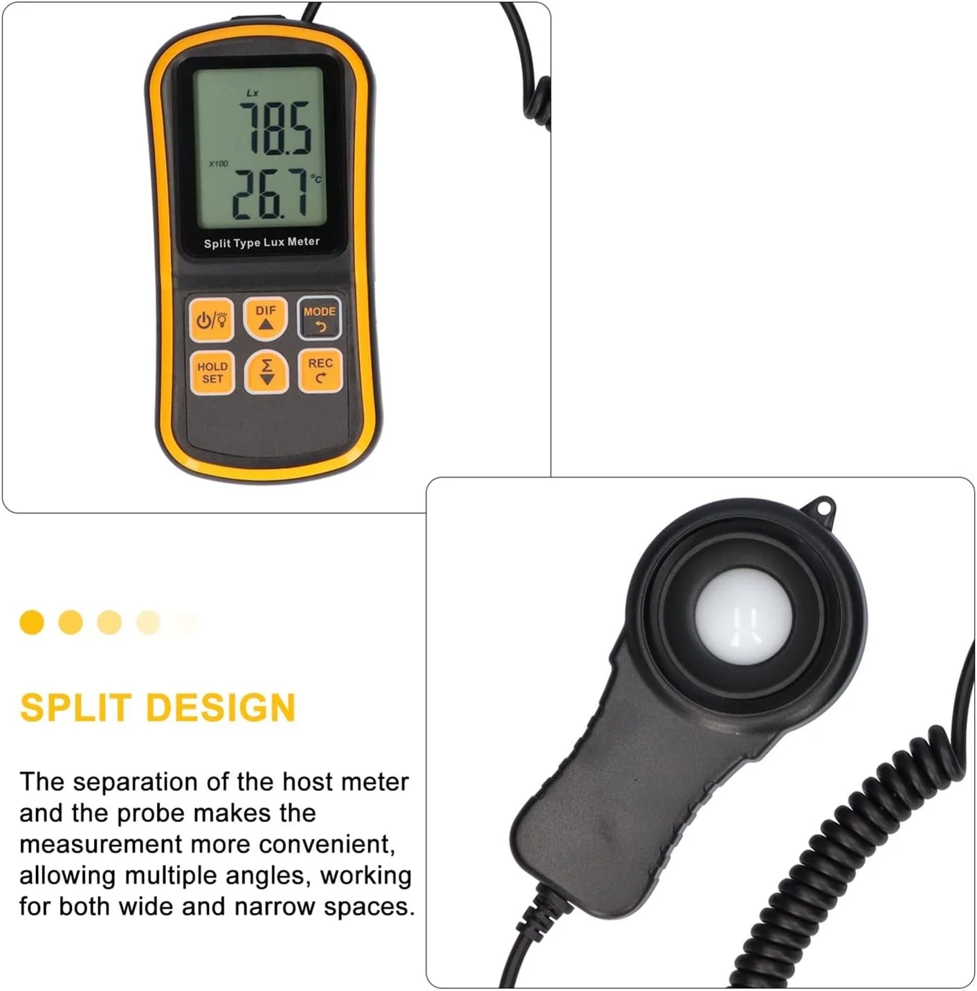 نورسنج دستی TISTIK، نورسنج LCD، نورسنج دیجیتال، تستر اندازه گیری نور، نورسنج دستی جدا شونده 0-200000 لوکس برای توان نوری، تست UV