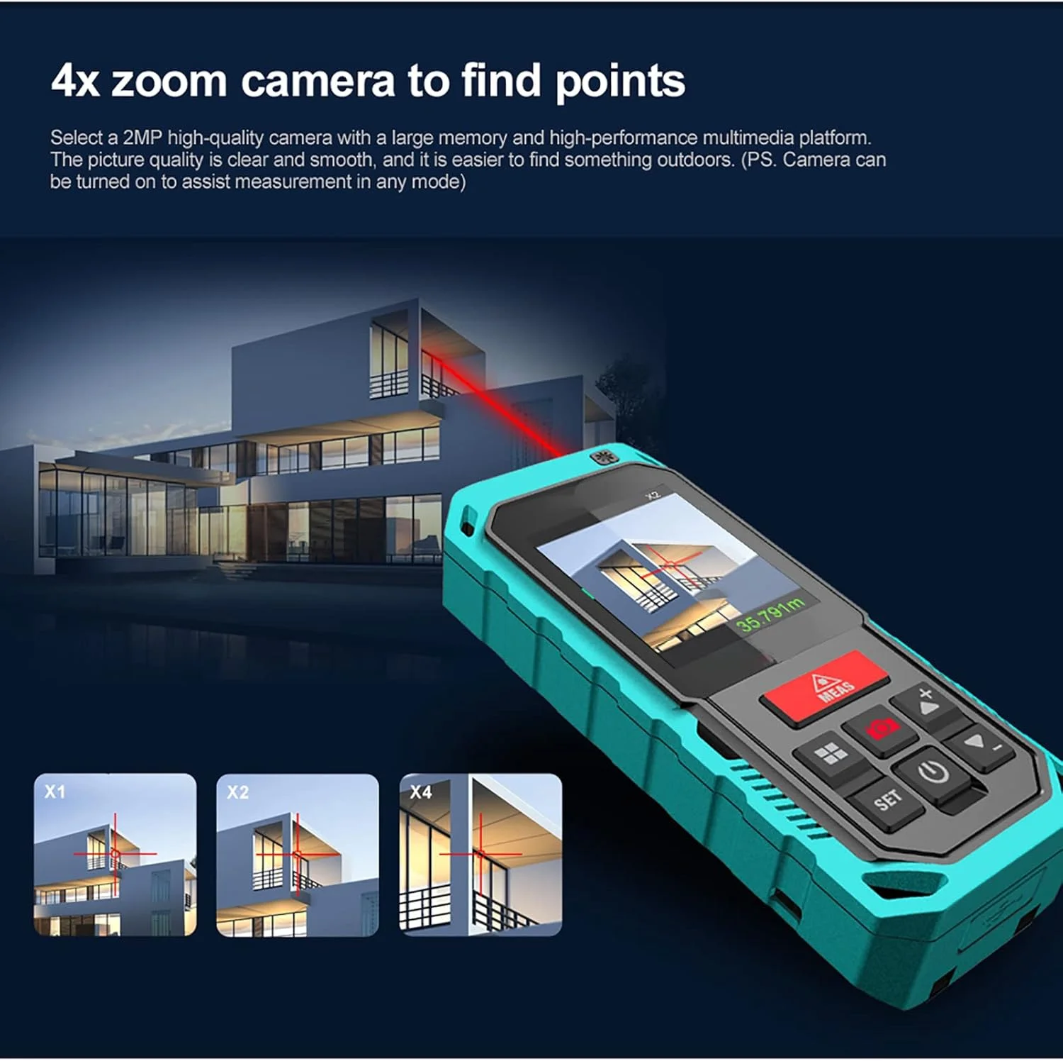 فاصله یاب دستی بیرونی، 200 متر، نسخه ویدیویی خط کش الکترونیکی، اندازه گیری فاصله در هر دو نقطه، خروجی سریع طرح ها، ذخیره سازی 1000 مجموعه داده