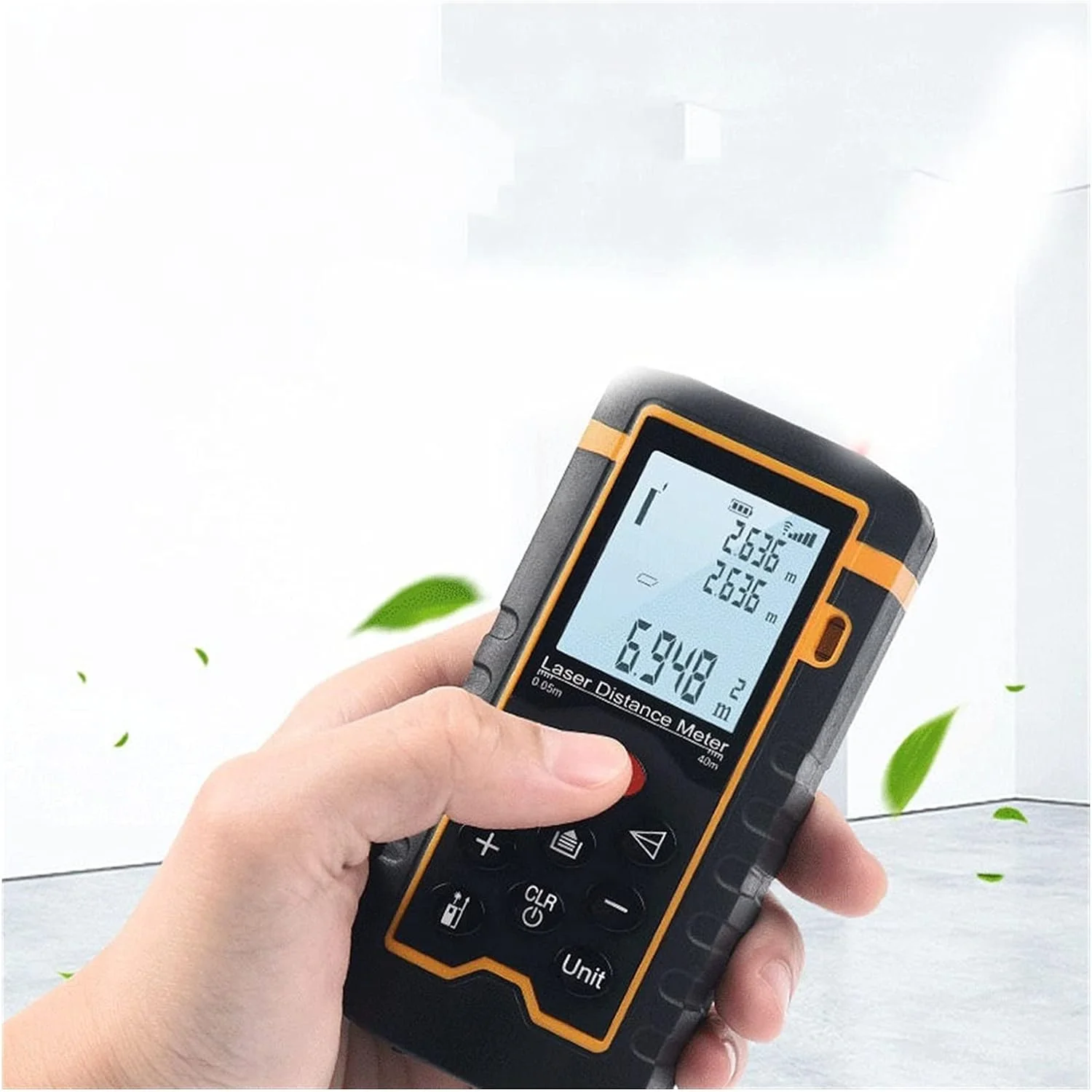 متر الکترونیکی دستی، ابزار دیجیتال، فاصله یاب الکترونیکی، فاصله یاب لیزری با حساسیت بالا، محدوده اندازه گیری 0.05 تا 100