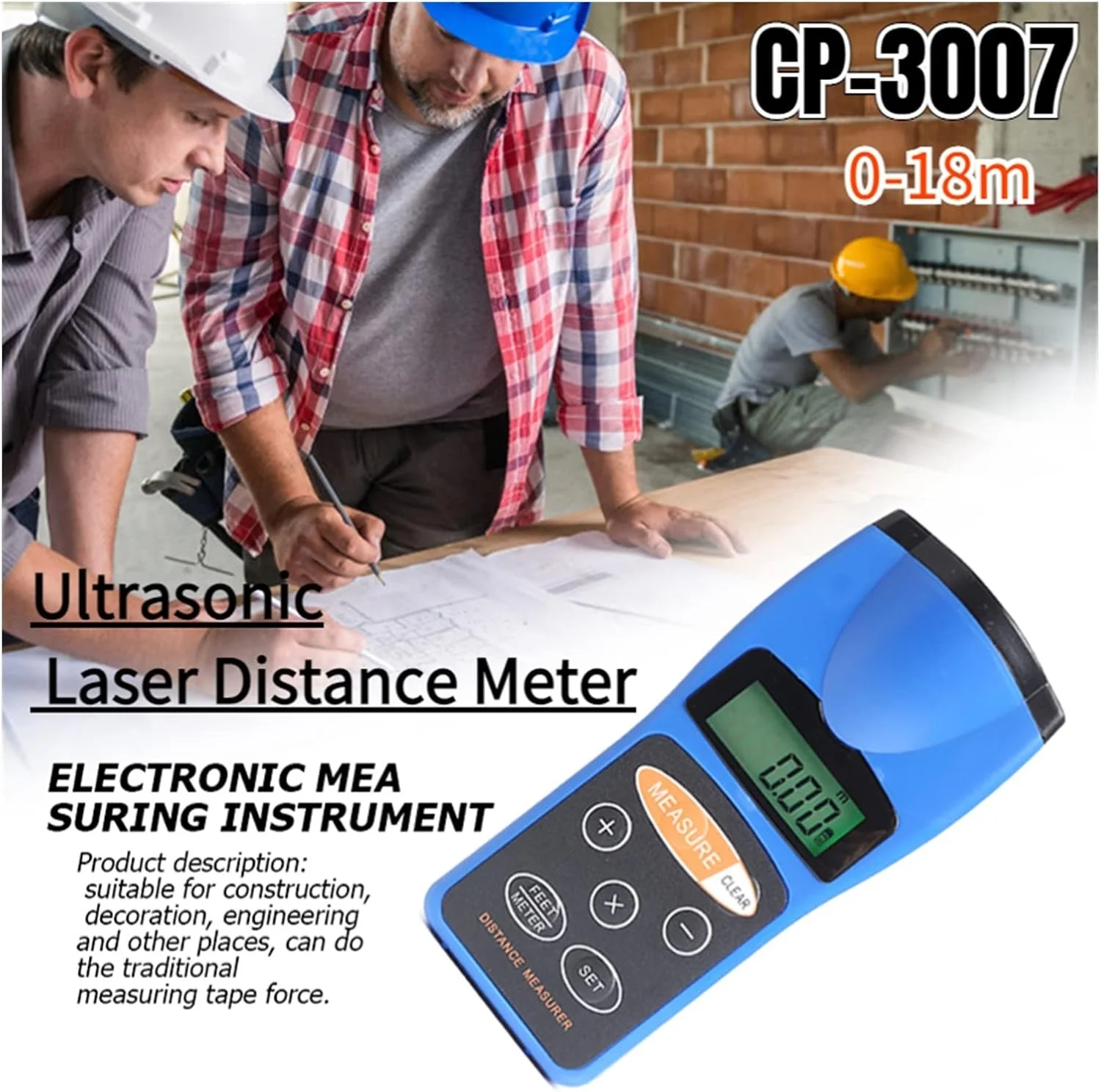 متر لیزری آلتراسونیک CP-3007 با صفحه نمایش LCD و عملکردهای متنوع، ابزاری دقیق برای اندازه گیری فاصله