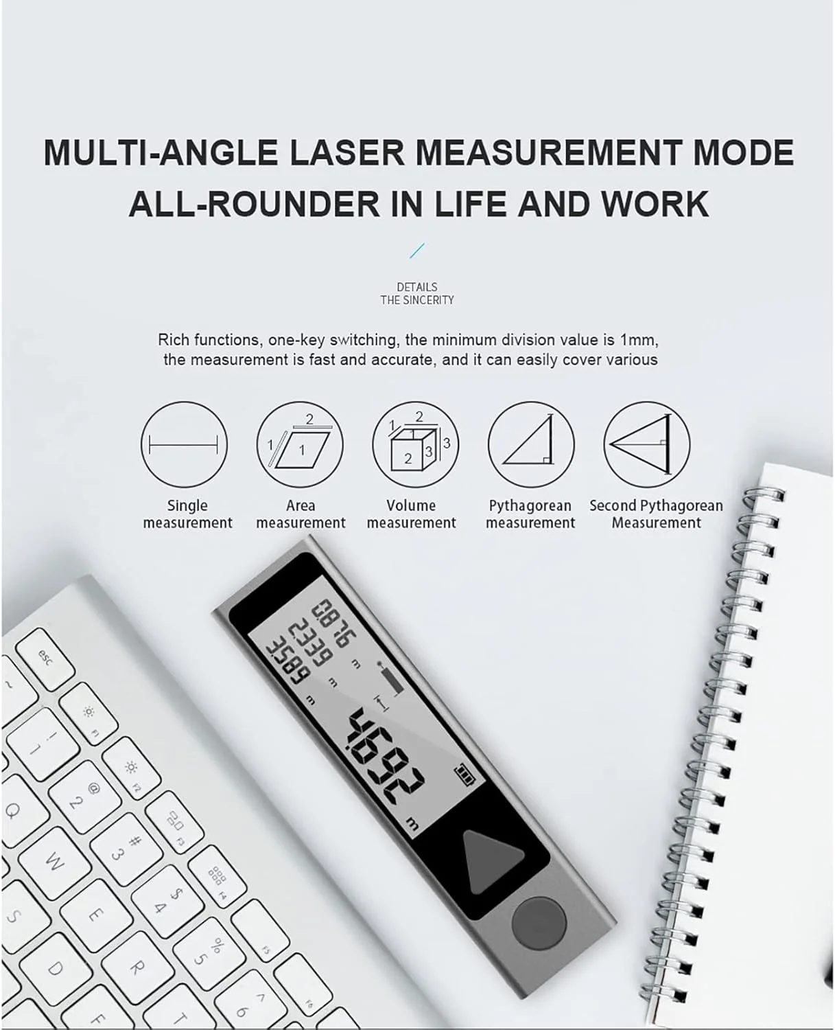 فاصله یاب بلوتوثی دستی، ابزار اندازه گیری الکترونیکی اتاق با دقت بالا، بدنه آلیاژ آلومینیوم، خروجی طرح CAD/3D، حالت های اندازه گیری چندگانه