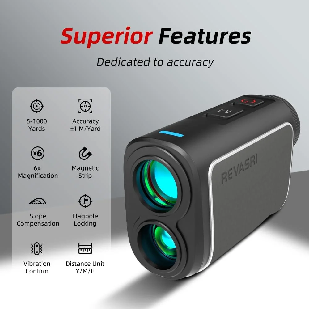 فاصله یاب گلف REVASRI با شیب، فاصله یاب گلف 1000 یاردی با آهنربا، بزرگنمایی 6X، لرزش قفل پرچم، لوازم جانبی ضروری برای گلف باز