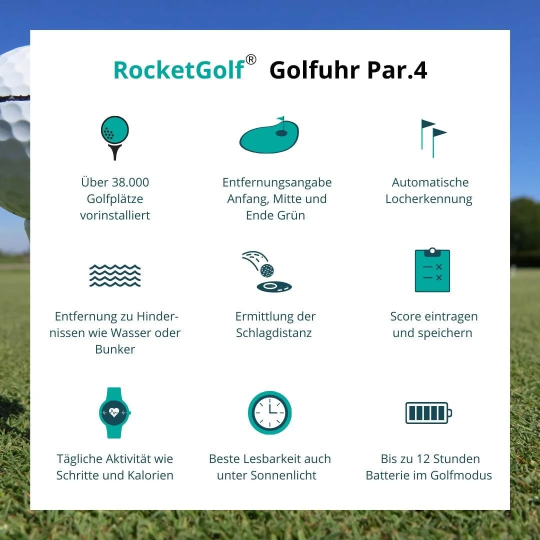 ساعت گلف Par.4 GPS با قابلیت مسافت یاب، دارای اطلاعات بیش از 38000 زمین گلف، محاسبه فاصله تا موانع، گام شمار و بروزرسانی رایگان ساعت گلف Par.4 GPS با قابلیت مسافت یاب، دارای اطلاعات بیش از 38000 زمین گلف، محاسبه فاصله تا موانع، گام شمار و بروزرسانی رایگان