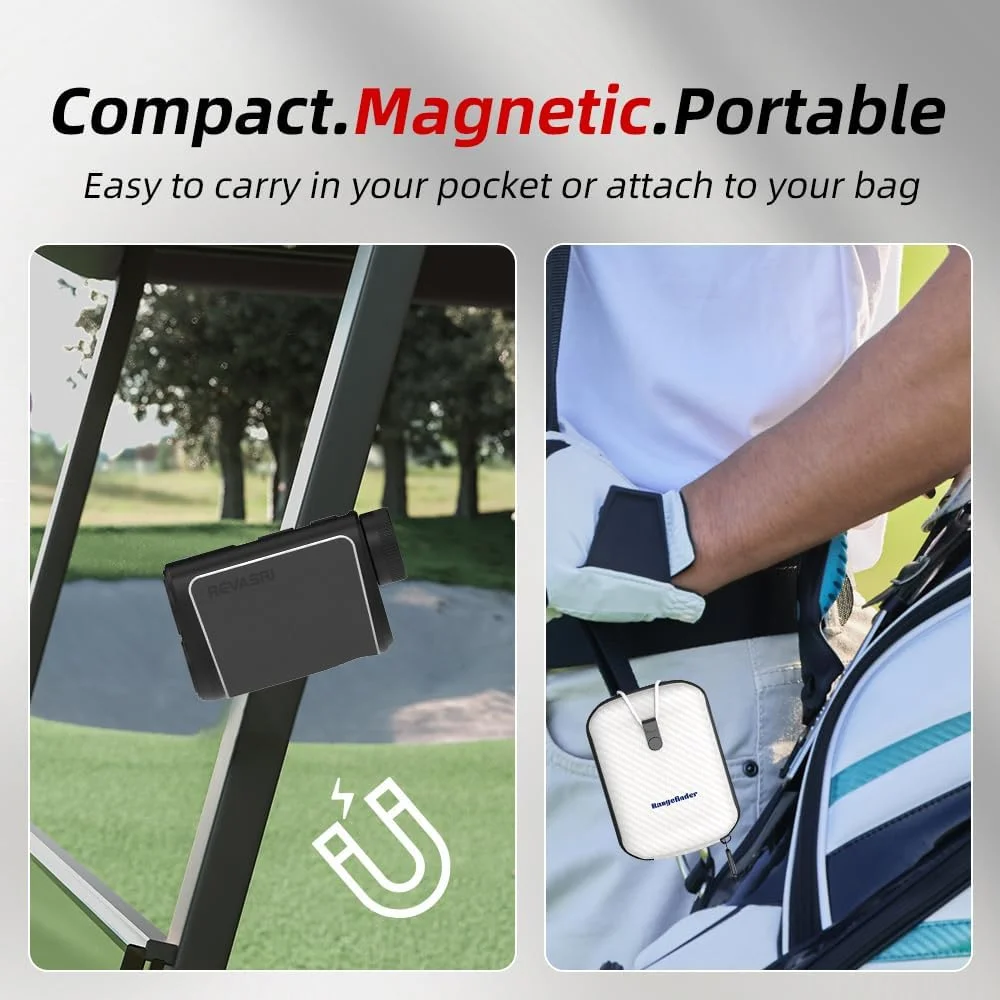 فاصله یاب گلف REVASRI با شیب، فاصله یاب گلف 1000 یاردی با آهنربا، بزرگنمایی 6X، لرزش قفل پرچم، لوازم جانبی ضروری برای گلف باز