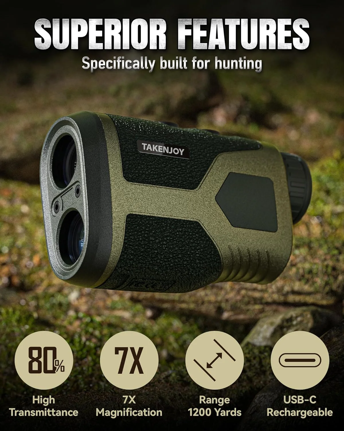 مسافت یاب شکار، مسافت یاب لیزری 1200Y برای شکار، صفحه نمایش LCD HD با قابلیت انتقال بالا با بزرگنمایی 7X، ضد آب، حالت سرعت، قابل شارژ، سبک وزن برای تیراندازی با کمان به همراه کیف