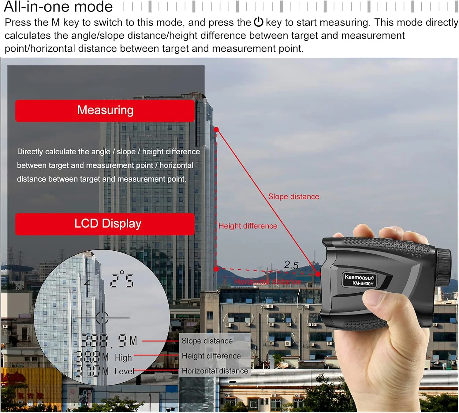 مسافت یاب لیزری گلف، متر اندازه گیری، تلسکوپ گلف در فضای باز، تک چشمی دیجیتال، ابزار اندازه گیری ارتفاع و سرعت زاویه