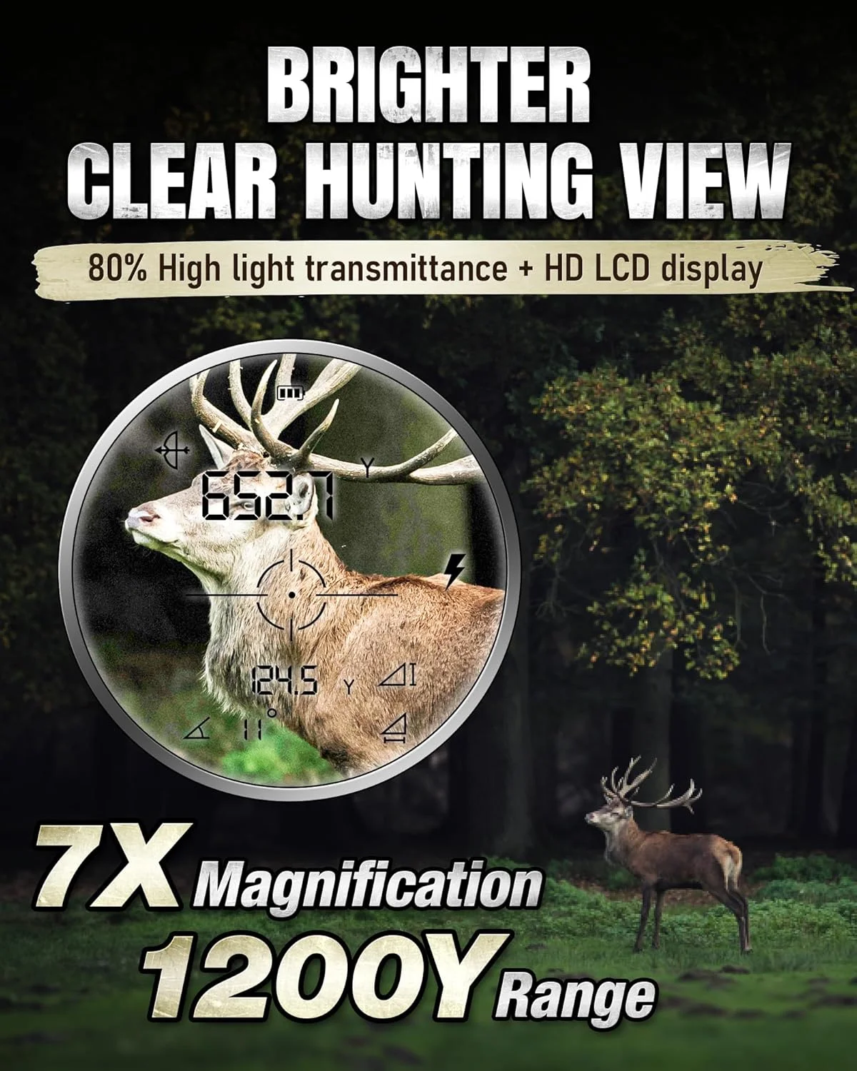 مسافت یاب شکار، مسافت یاب لیزری 1200Y برای شکار، صفحه نمایش LCD HD با قابلیت انتقال بالا با بزرگنمایی 7X، ضد آب، حالت سرعت، قابل شارژ، سبک وزن برای تیراندازی با کمان به همراه کیف