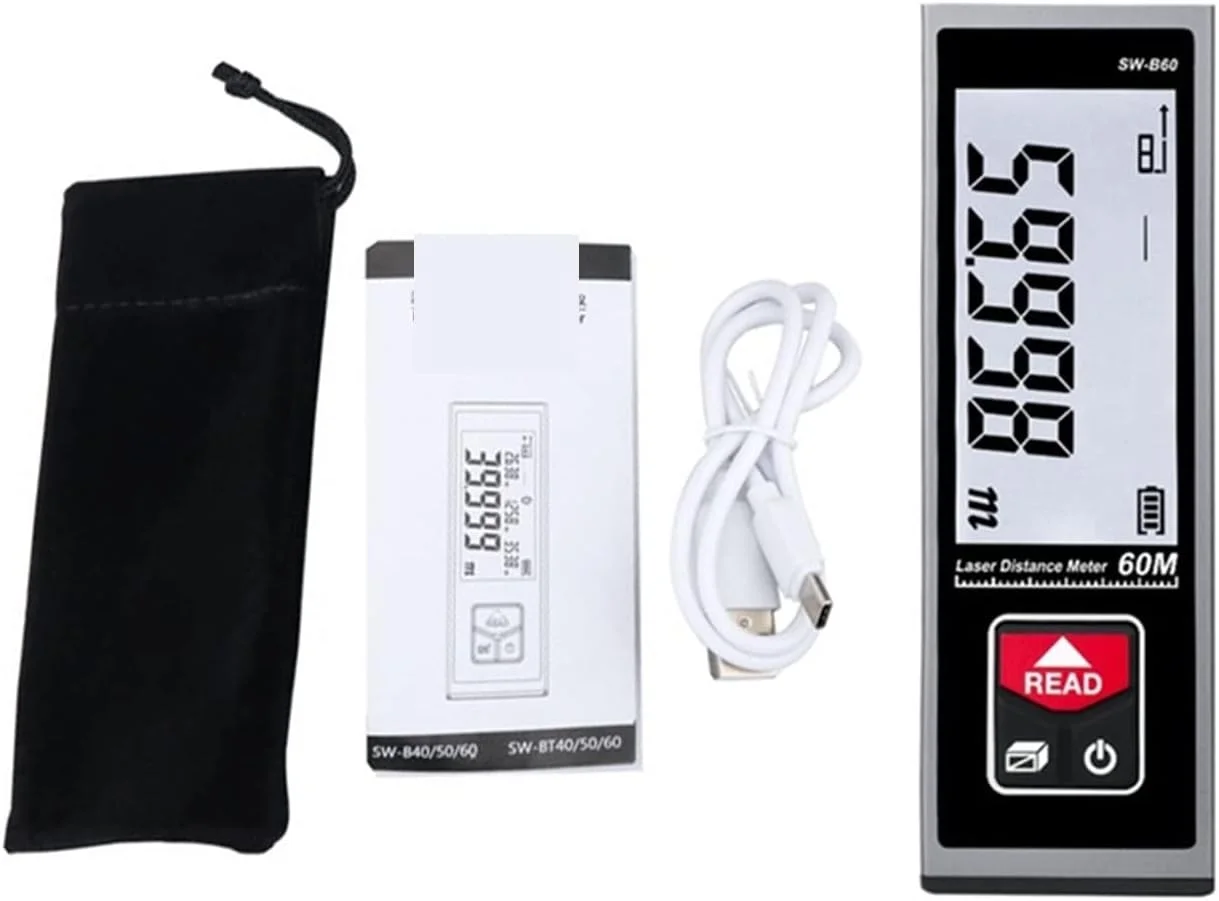 متر لیزری دستی FYUITGT مدل SW-B60، دستگاه اندازه گیری فاصله دیجیتال، قابل شارژ، دقت بالا