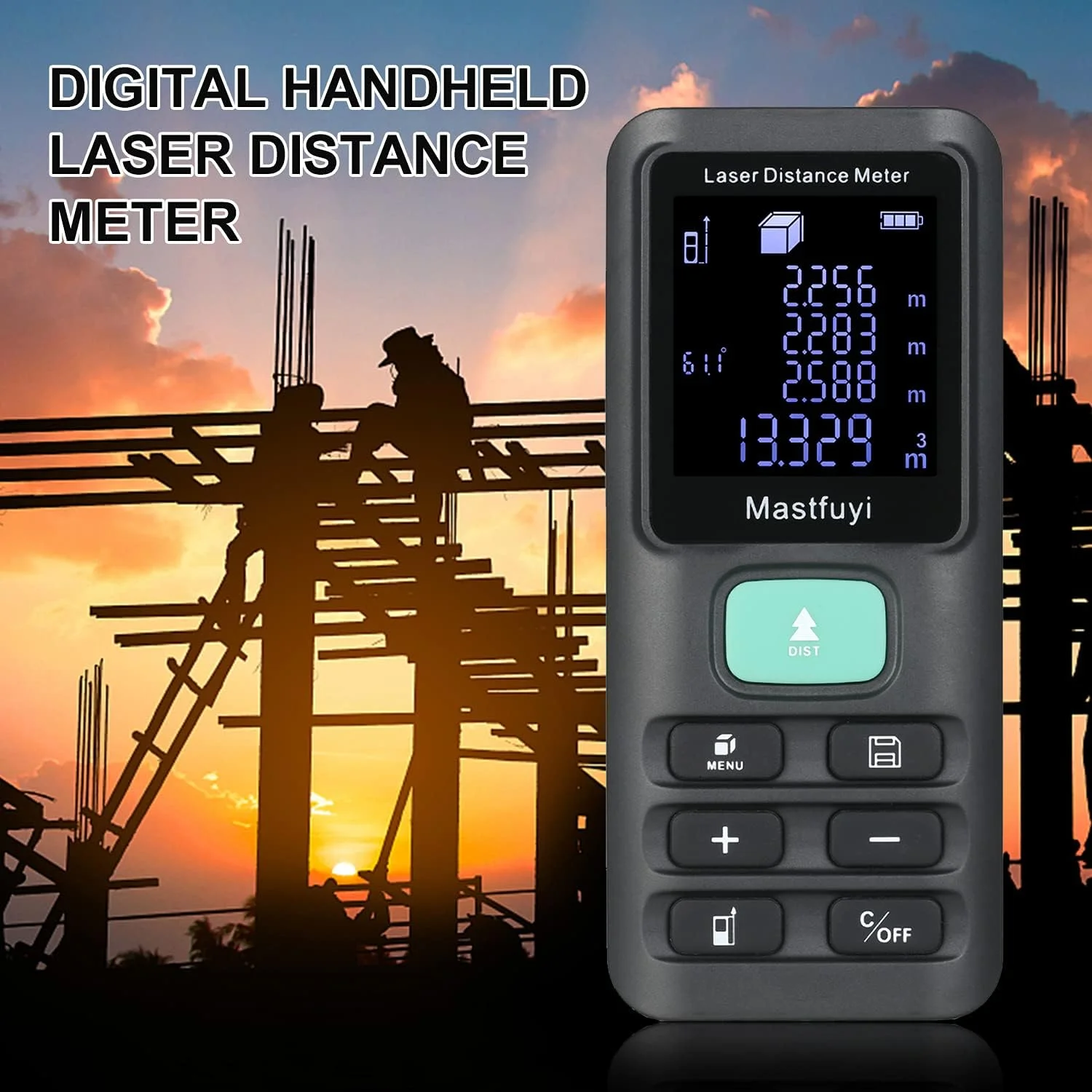 متر فاصله یاب دستی 120 متری دیجیتال لیزری الکترونیکی، دستگاه اندازه گیری مساحت/حجم/فیثاغورث با قابلیت ذخیره سازی 99 گروه داده