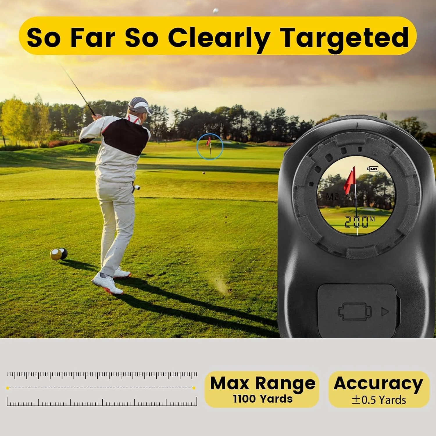 مسافت یاب لیزری گلف، مسافت یاب برای شکار، 1100 یارد با دقت بالا، 6 برابر بزرگنمایی، قفل پرچم، هشدار لرزشی، ضد آب و ضد مه، برای مسابقات و فعالیت های فضای باز