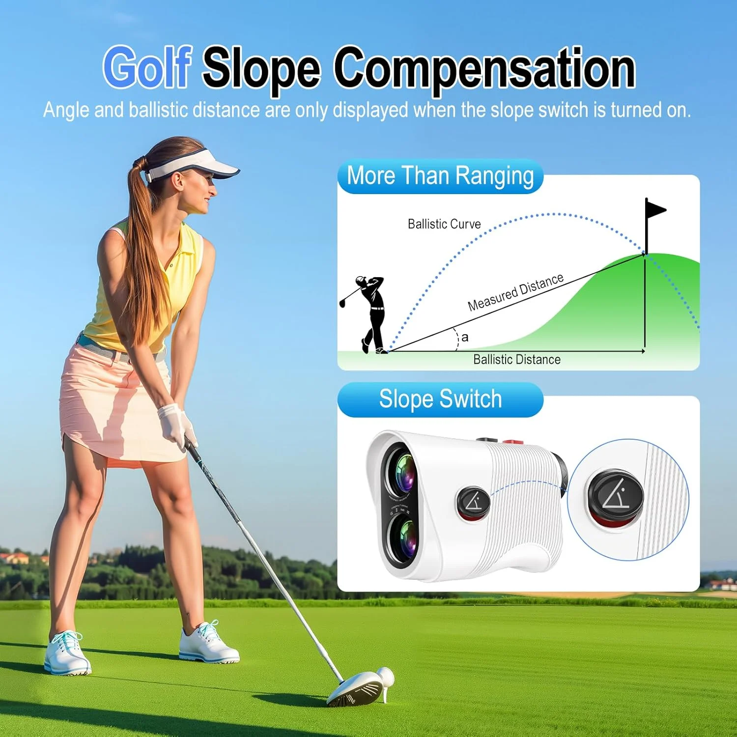 فاصله یاب گلف با شیب، فاصله یاب لیزری 1200 یاردی با بزرگنمایی 7X، فاصله یاب گلف قابل شارژ با قفل پرچم، لرزش، مغناطیسی، لوازم جانبی گلف برای مردان و زنان