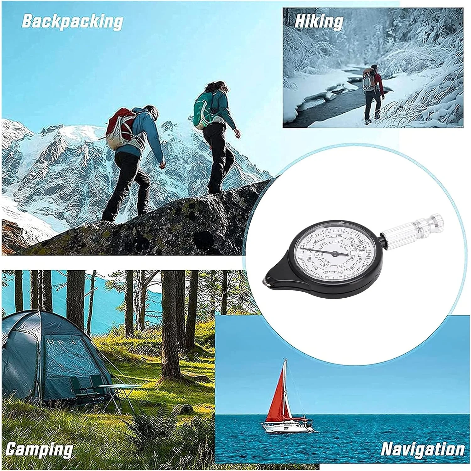 مسافت‌سنج نقشه، کیلومترشمار چند منظوره، مقیاس اندازه‌گیری نقشه، قطب‌نما، ابزار محاسبه فاصله راهنمای فضای باز