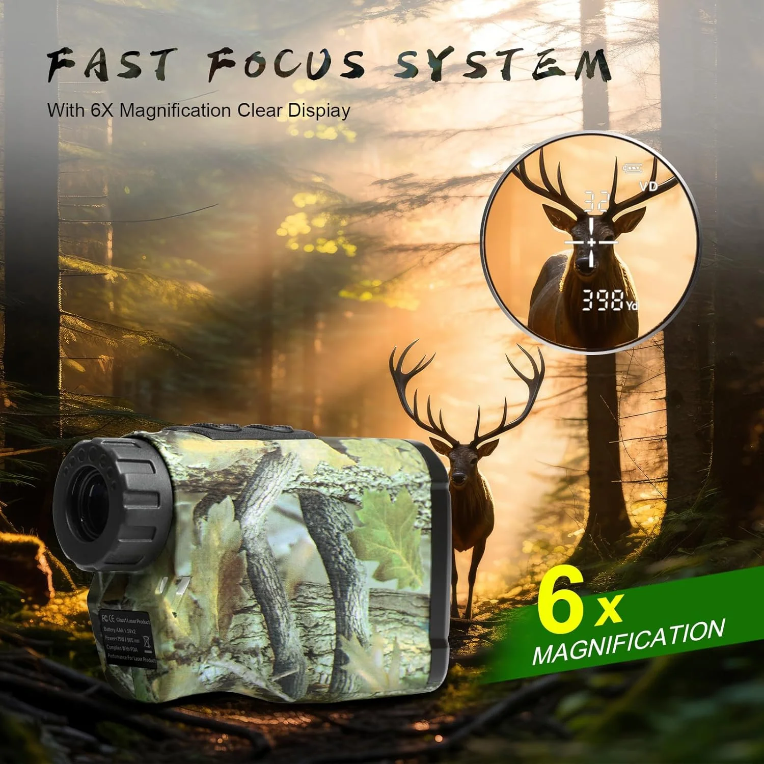 فاصله یاب لیزری شکار، برد ۱۴۰۰ یارد، زوم ۶ برابر، ۳ حالت، اندازه گیری زاویه، افقی و عمودی