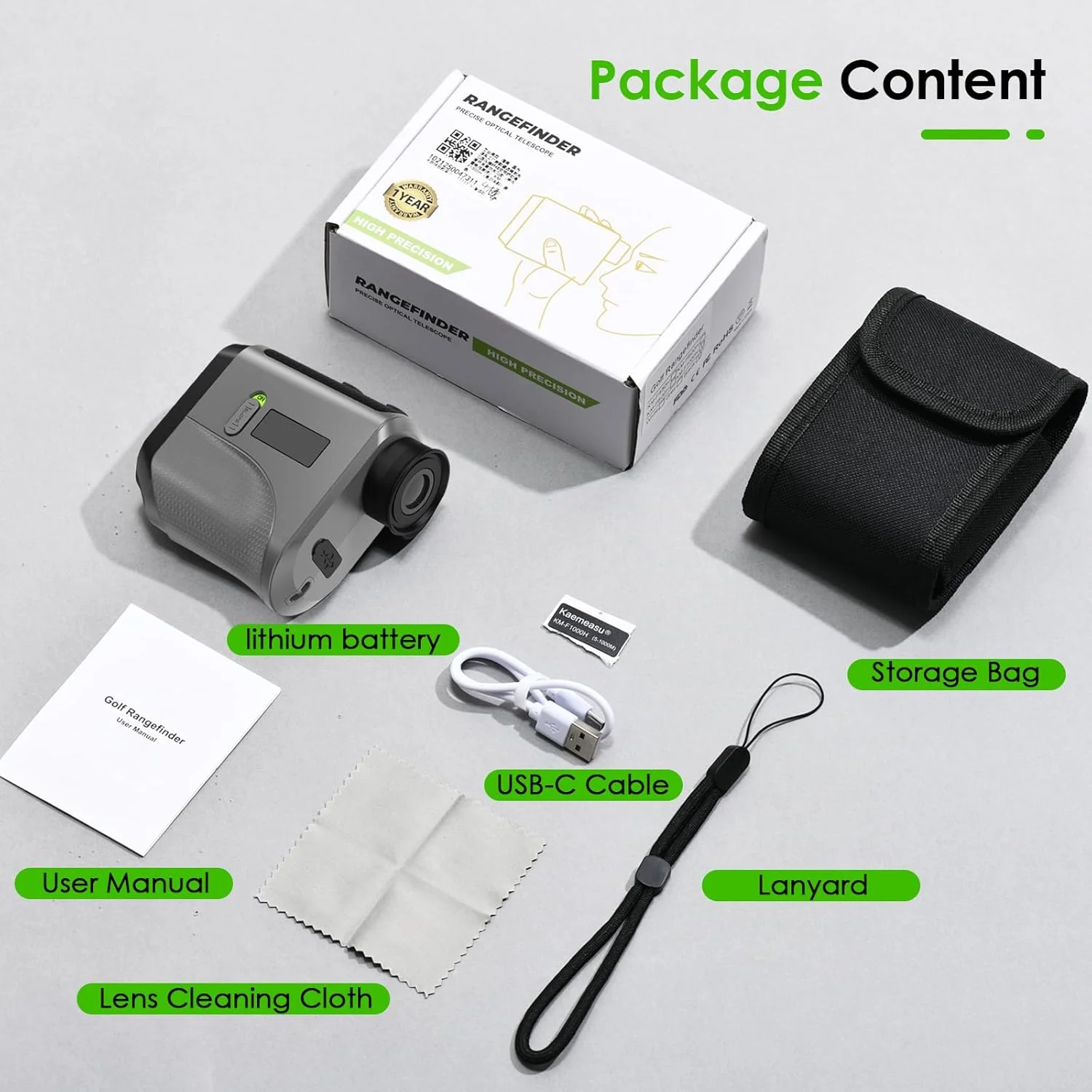مسافت یاب گلف با شیب و قفل پین و لرزش، مسافت یاب لیزری 1200 یاردی برای گلف و شکار، بزرگنمایی 7 برابر، مسافت یاب قابل شارژ با نوار مغناطیسی IP54 ضد آب (خاکستری)